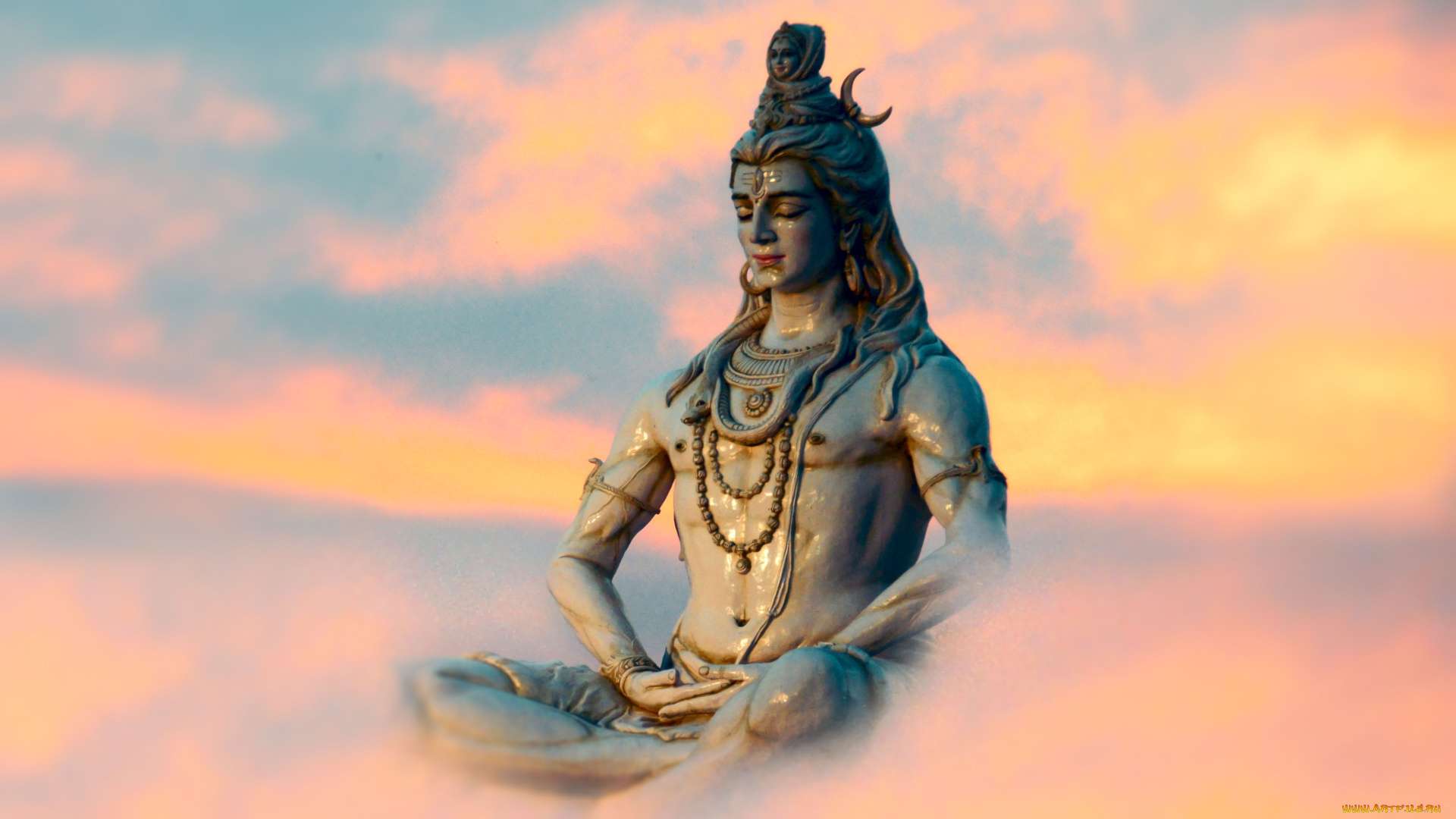 shiva, разное, религия, статуя, небо, медитация, облака