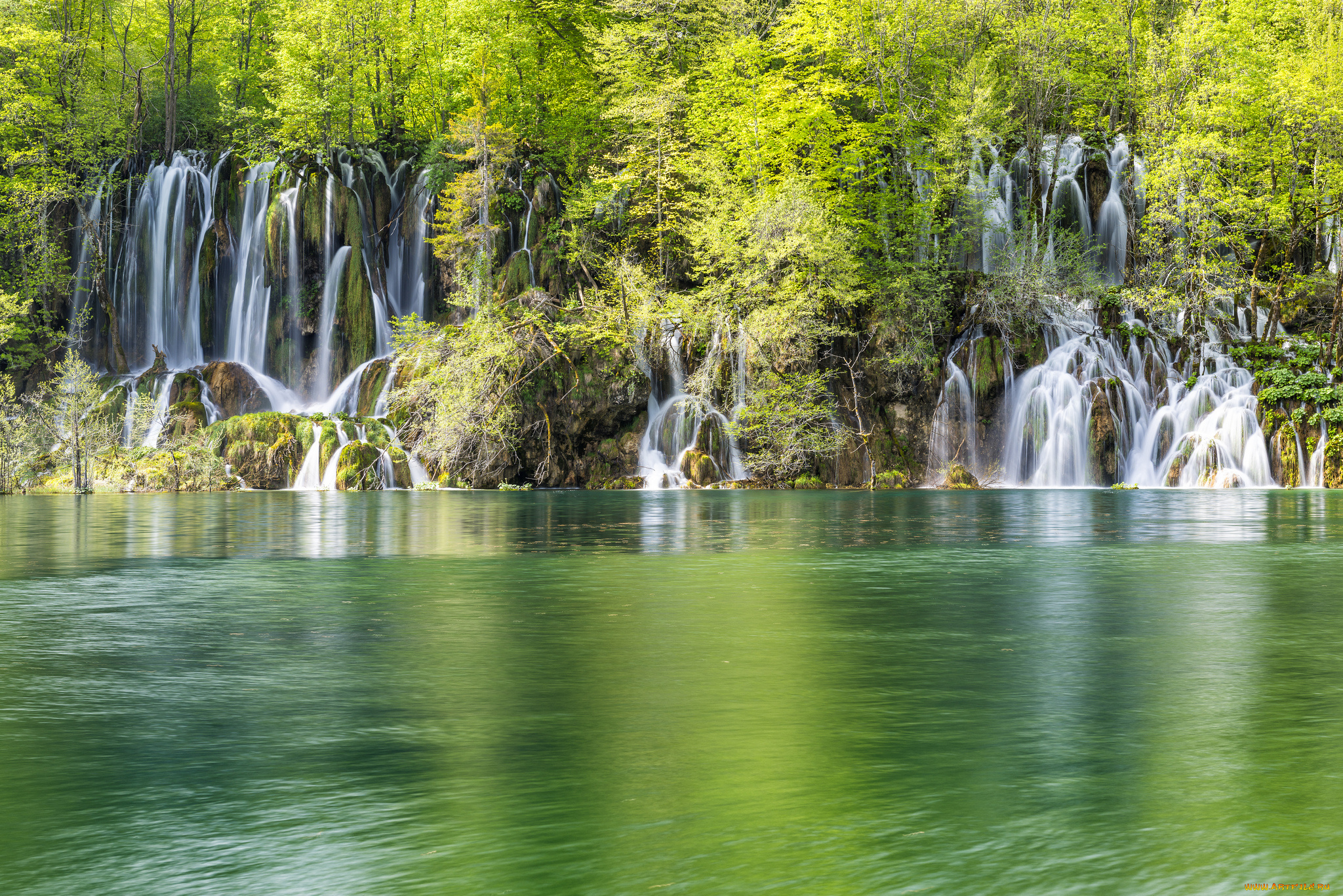 природа, водопады, хорватия, лес, озеро