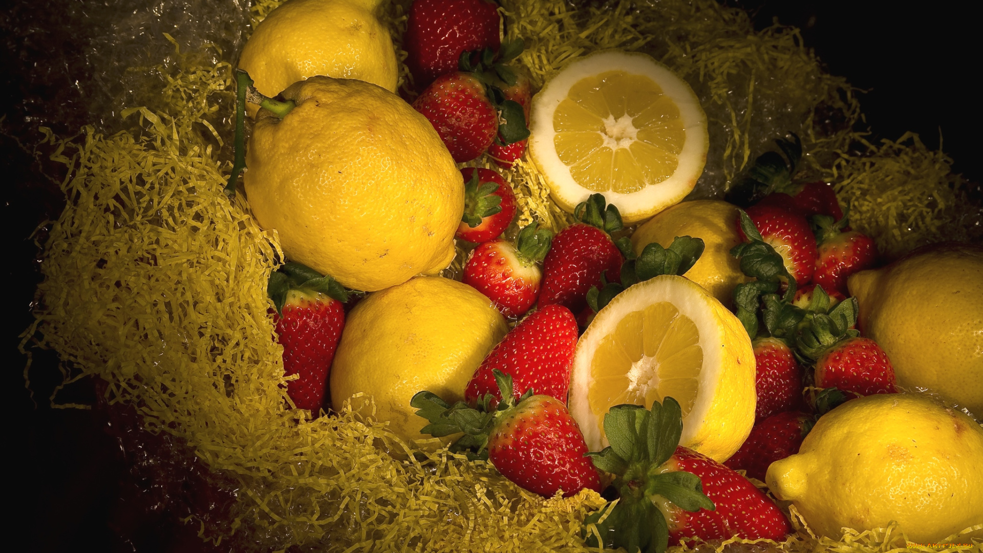 еда, фрукты, ягоды, клубника, лимоны