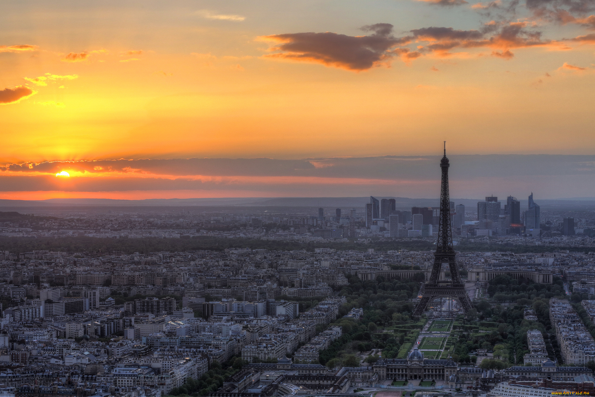 paris, france, города, париж, франция, eiffel, tower, эйфелева, башня, панорама, закат