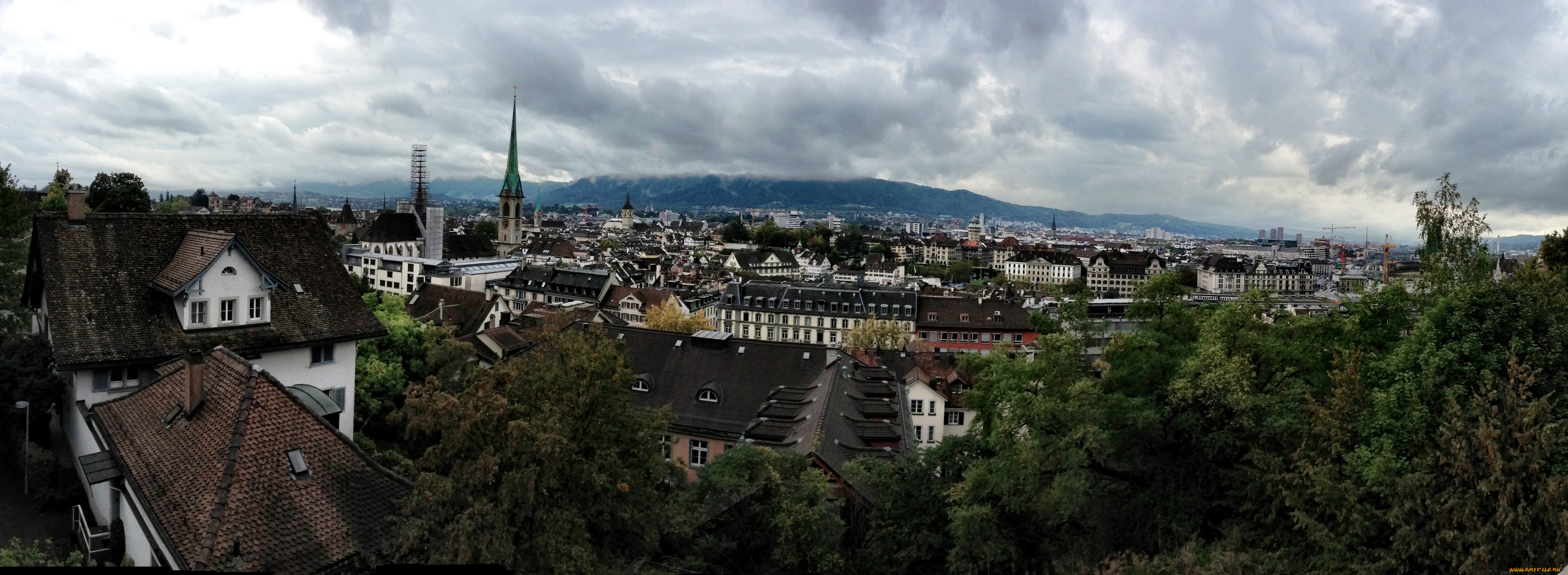 города, цюрих, швейцария, панорама, вид, сверху
