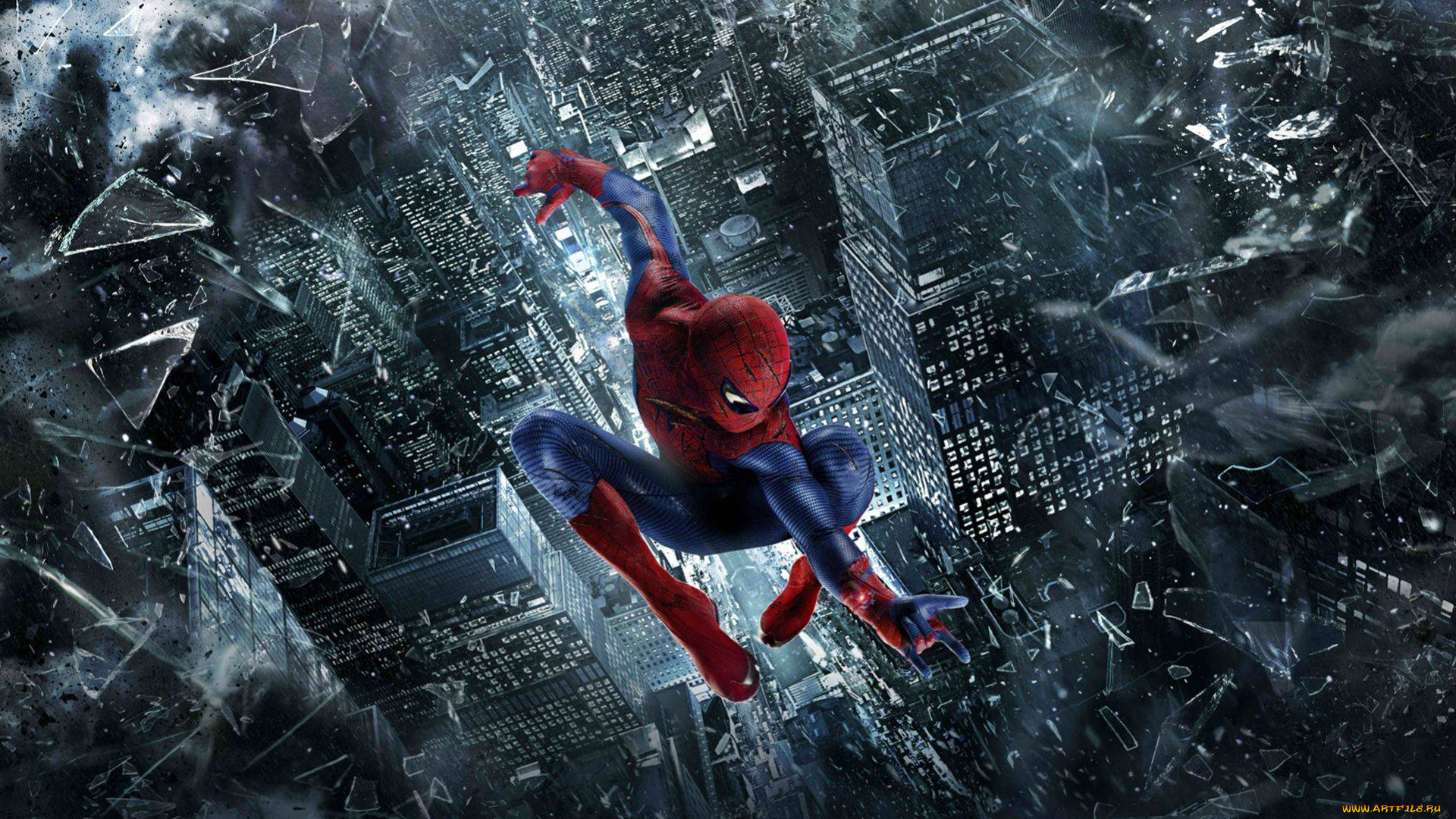 новый, Человек, паук, кино, фильмы, the, amazing, spider, man, дождь, город, летит, паутина, spider-man, Человек-паук