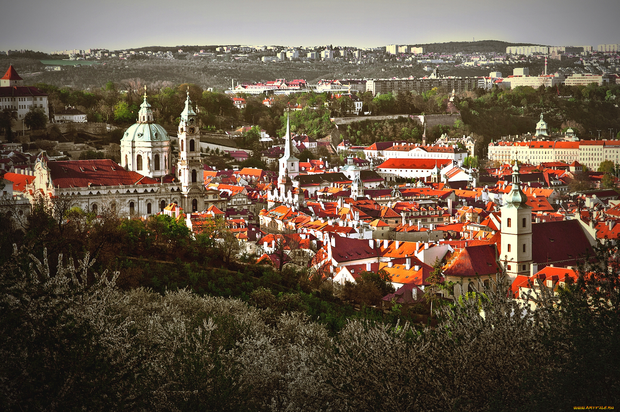 города, прага, , Чехия, панорама, мала, страна