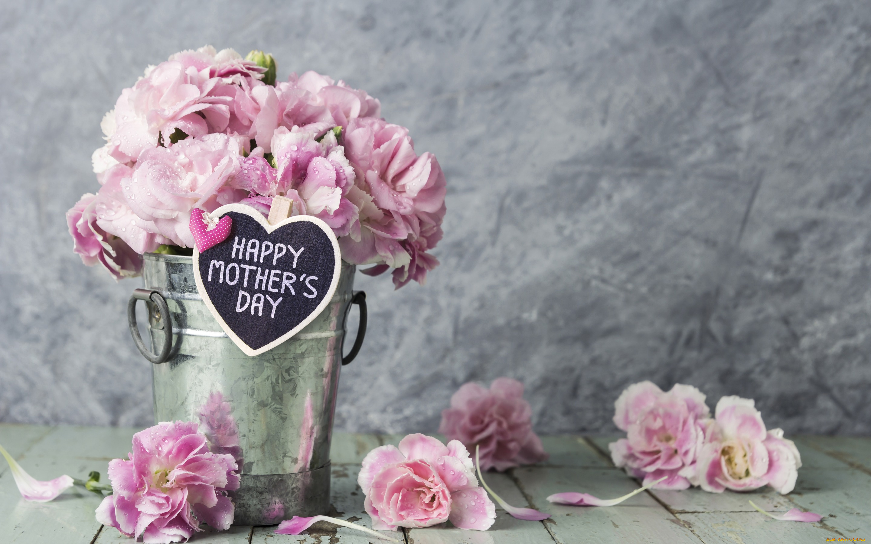 цветы, гвоздики, happy, ведро, romantic, pink, лепестки, vintage, розовые, wood, beautiful, flowers, mother's, day