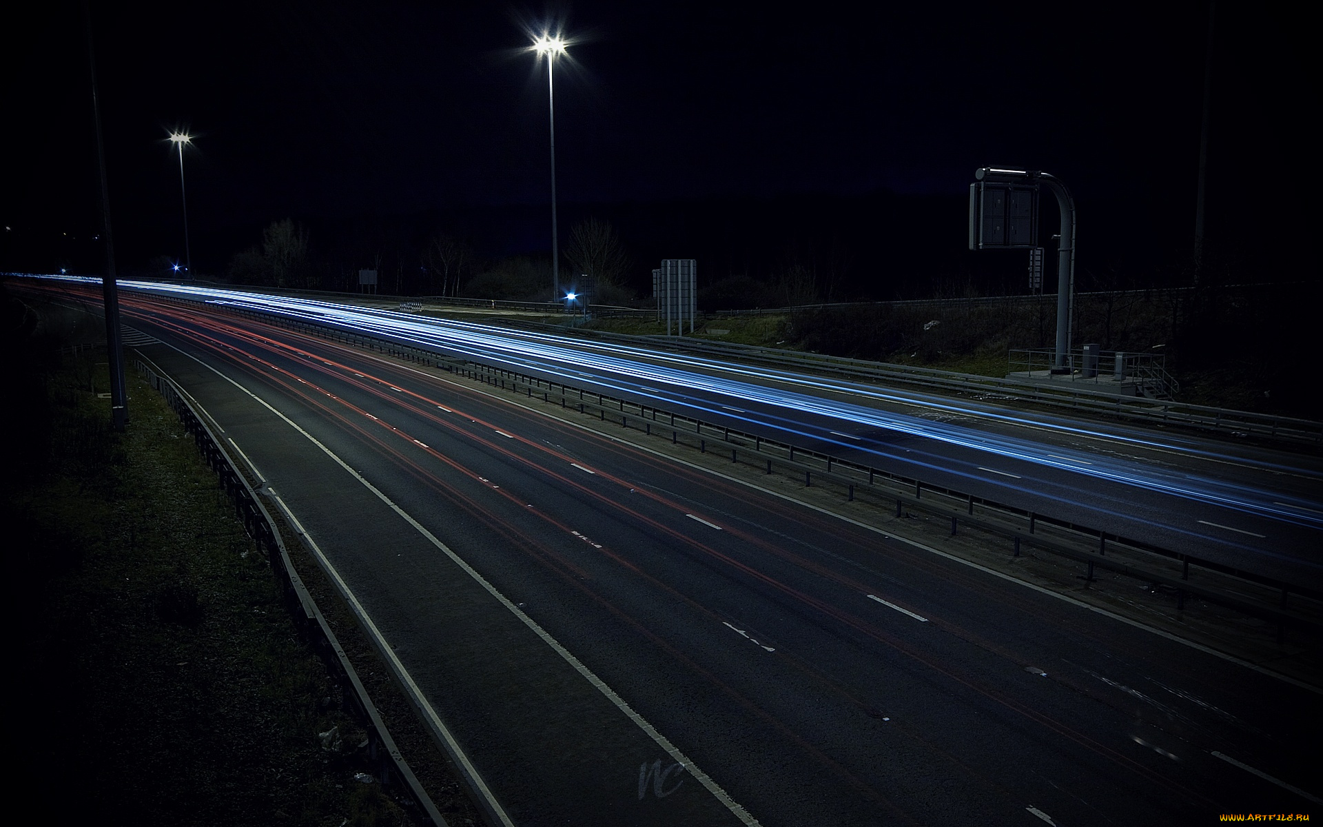 ночная, автострада, разное, транспортные, средства, магистрали, дорога, шоссе, ночь, иллюминация