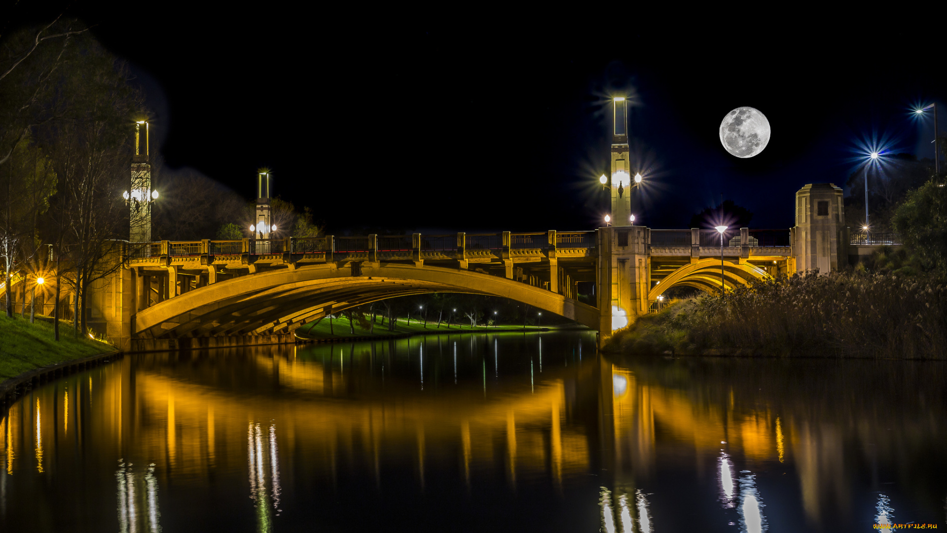 river, torrens, города, -, мосты, река, луна, мост, ночь