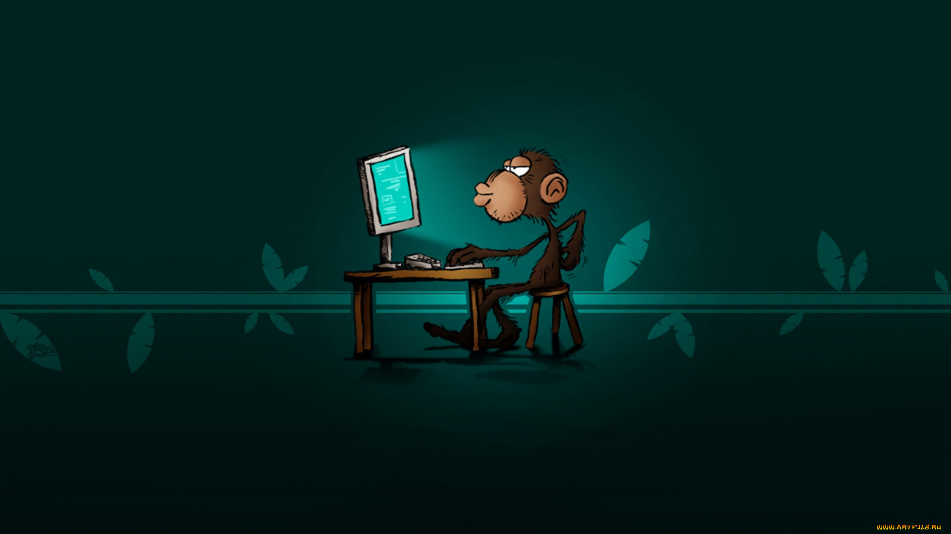 рисованное, животные, , обезьяны, обезьяна, компьютер