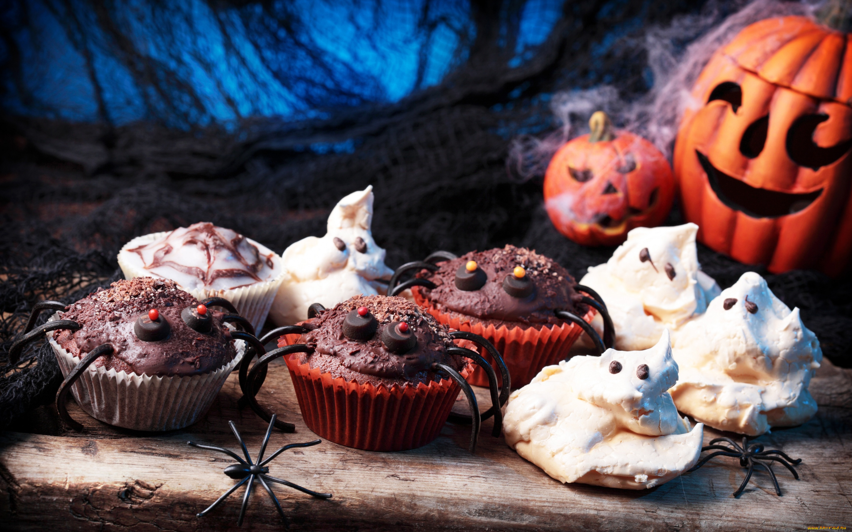 праздничные, хэллоуин, паук, шоколад, baking, пирожное, тыква, хеллоуин, pumpkin, halloween, chocolate, кексы