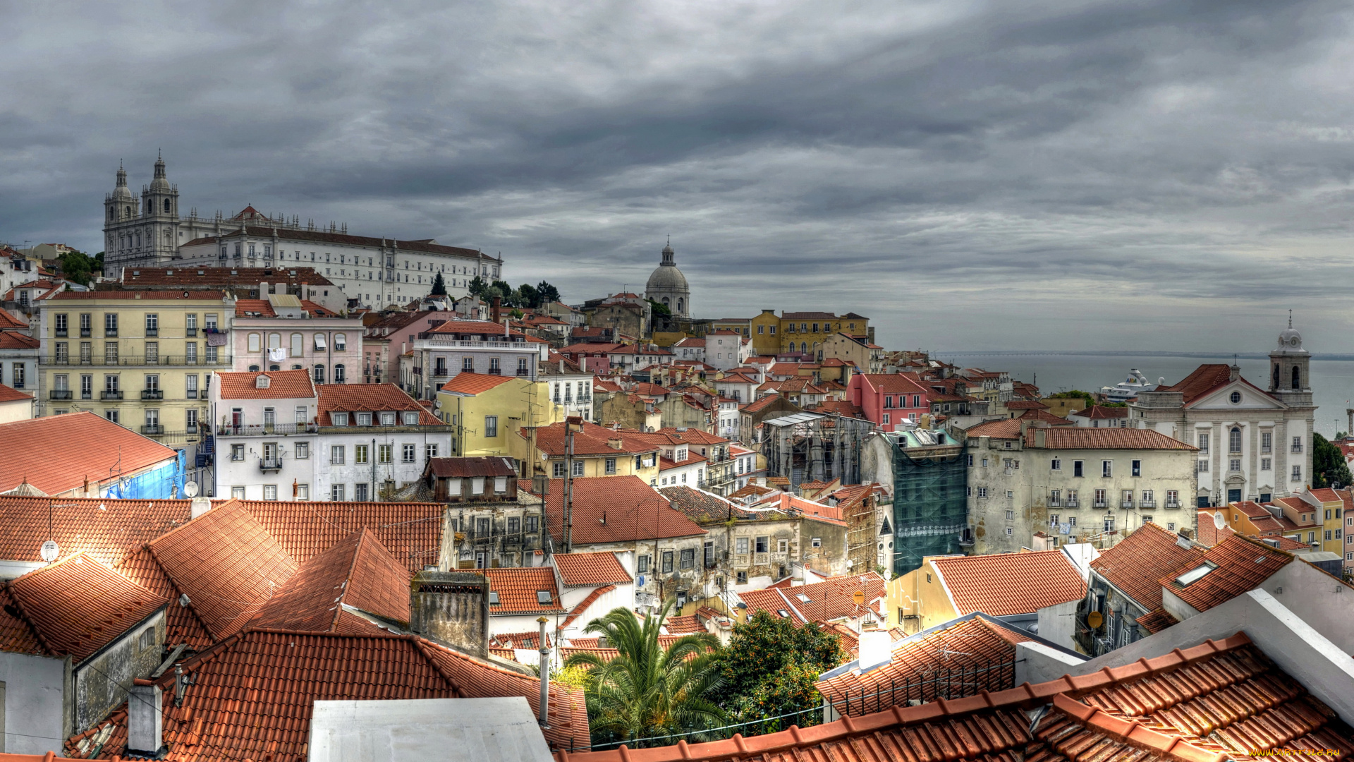 города, лиссабон, , португалия, лиссабон, панорама, дома