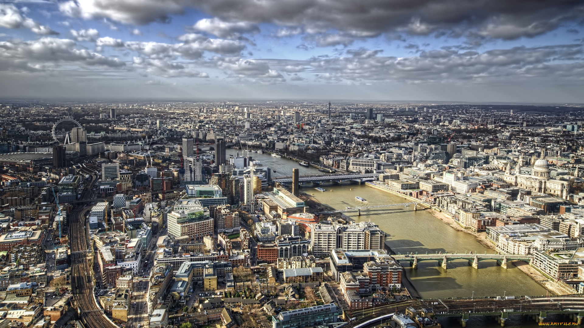 города, лондон, , великобритания, река, панорама