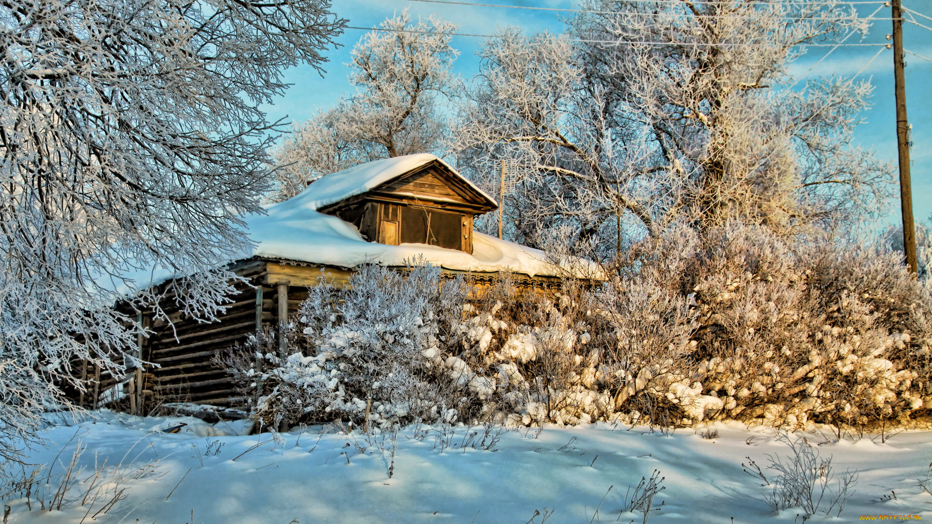 природа, зима, снег, дом