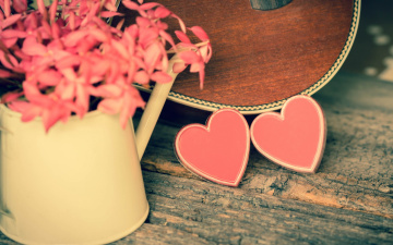 обоя праздничные, день святого валентина,  сердечки,  любовь, розовые, цветы, гитара, heart, love, vintage, сердце, romantic