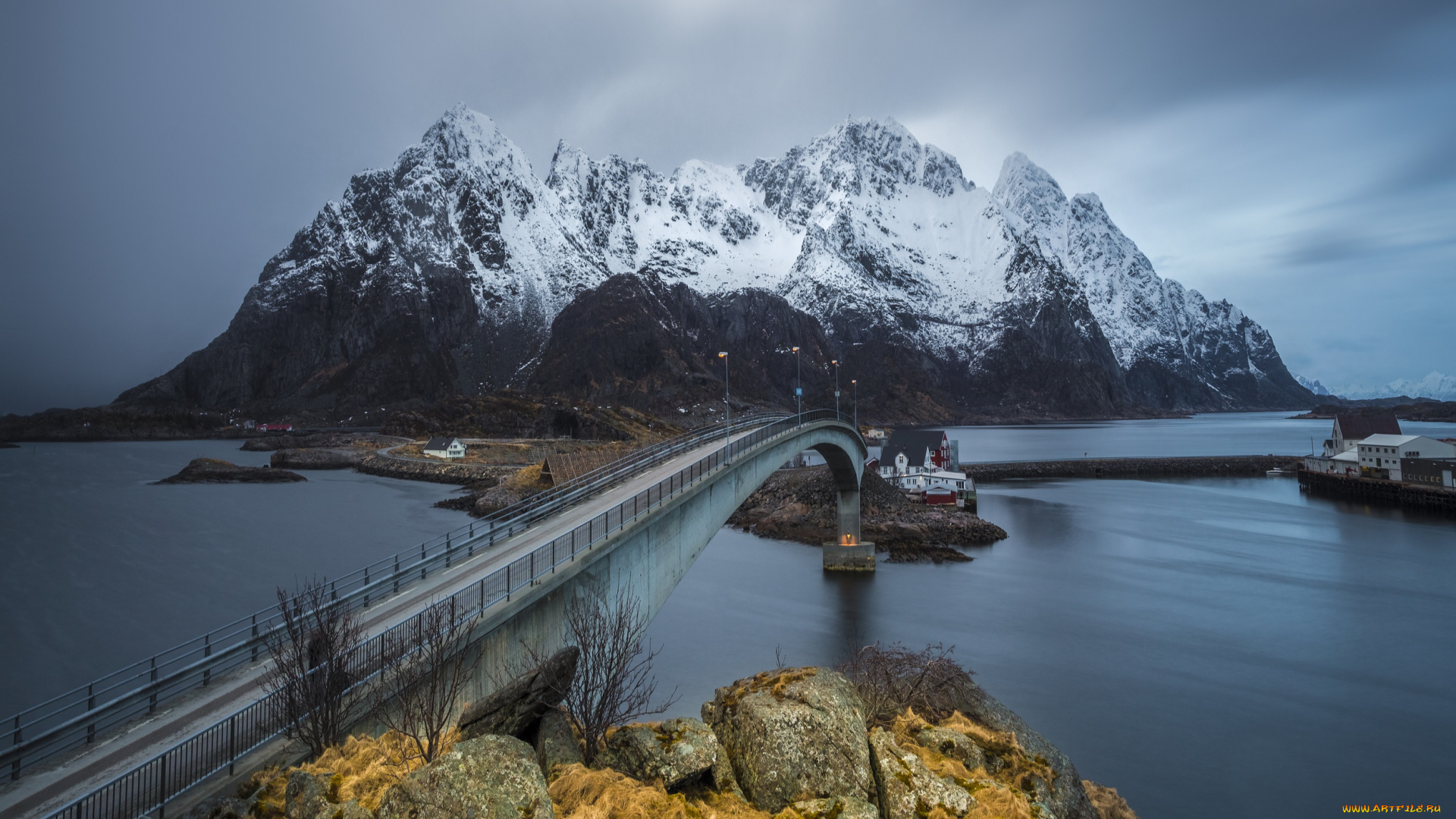 города, -, мосты, мост, лофотенские, острова, горы, норвегия