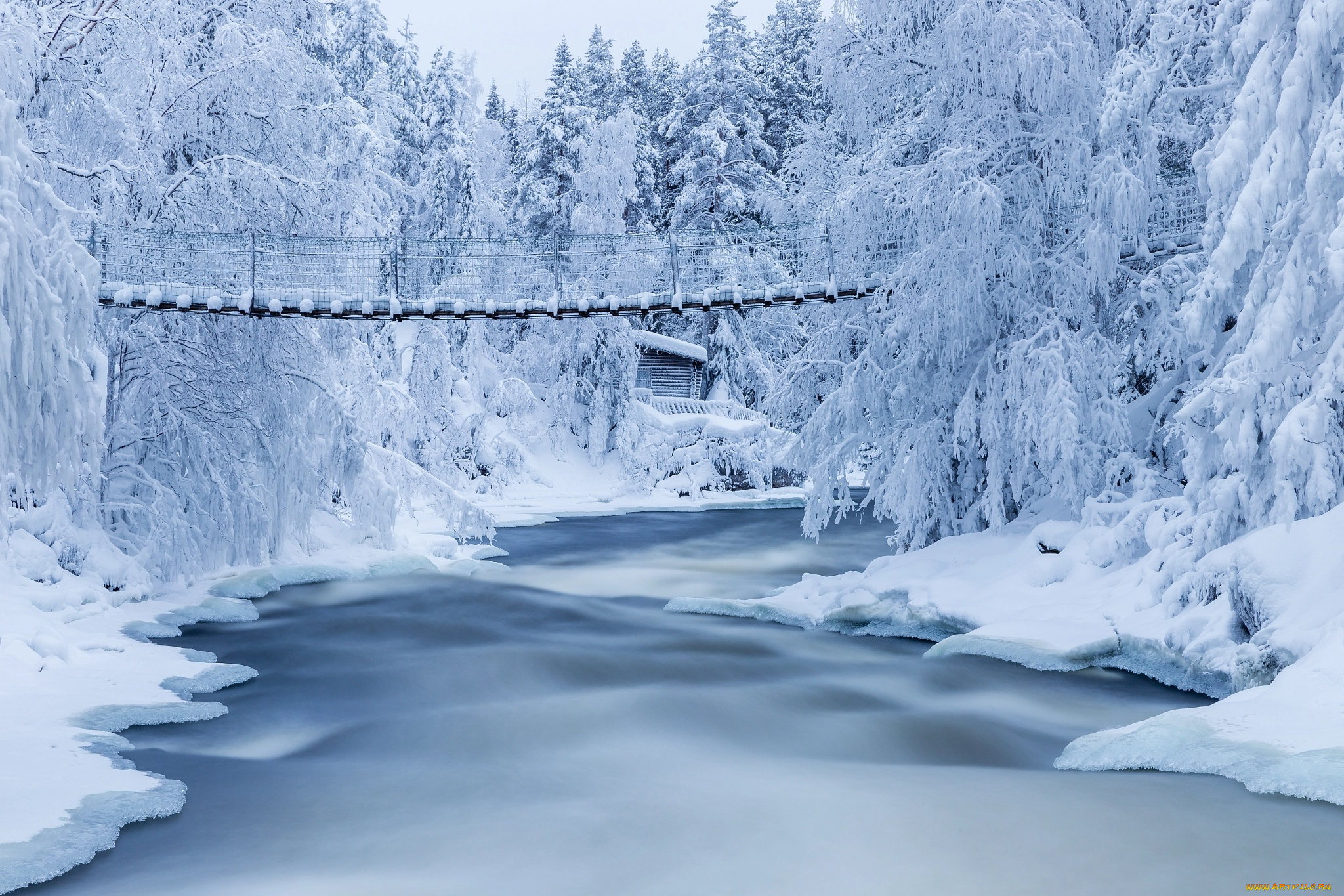 красота, да, ляпота, природа, пейзажи, пейзаж, финляндия, зима, снег, деревья, река, мост, леса