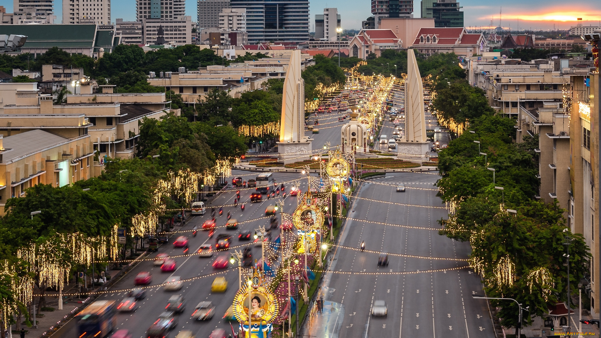 города, бангкок, таиланд, иллюминация, дорога, праздник