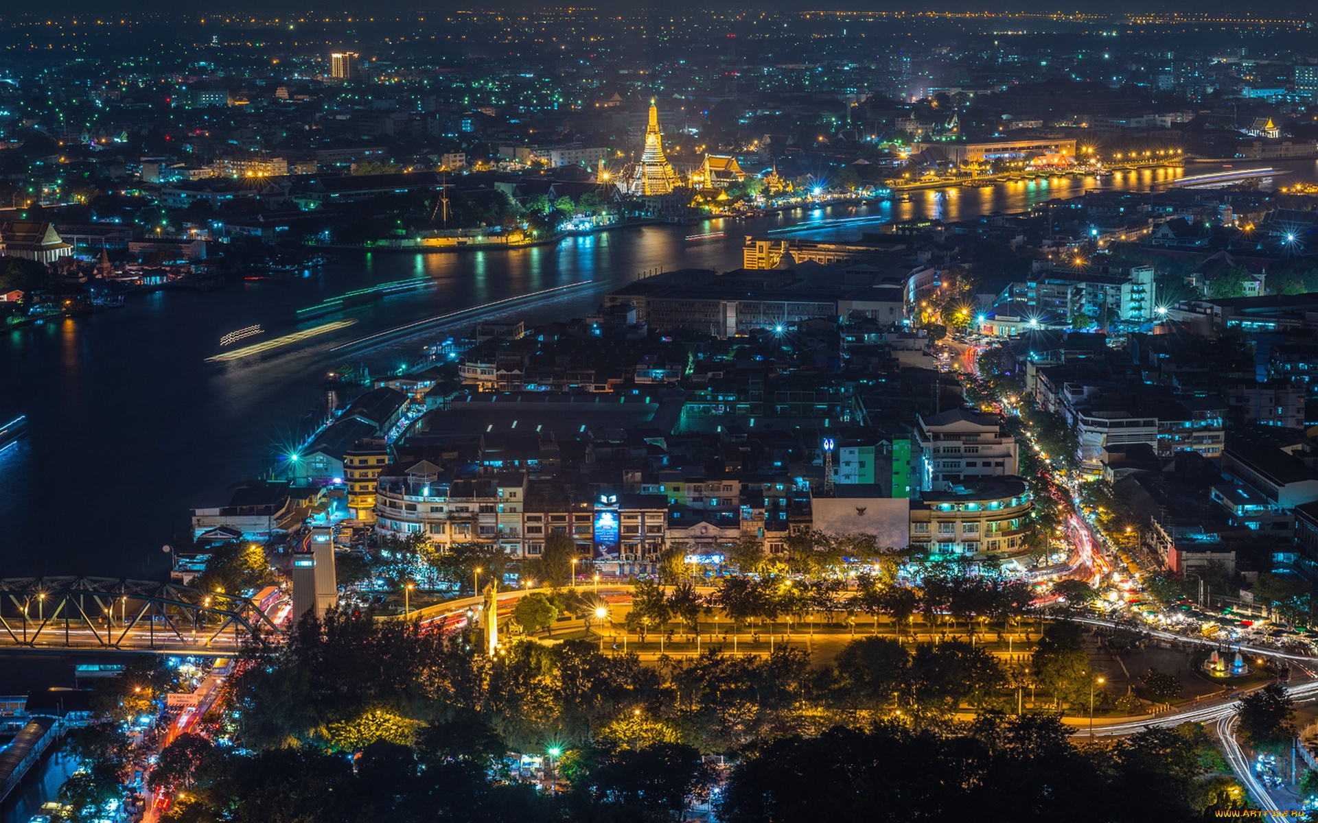 города, бангкок, таиланд, ночь, огни