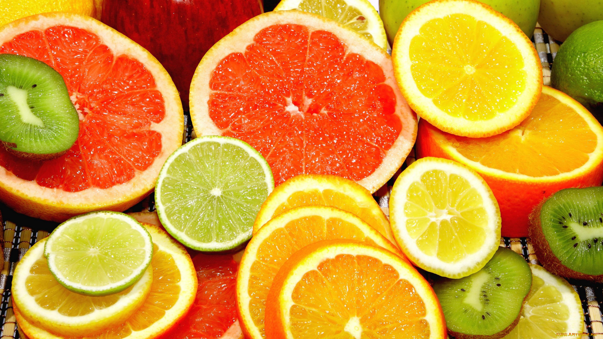 еда, цитрусы, апельсин, грейпфрут, лимон, киви