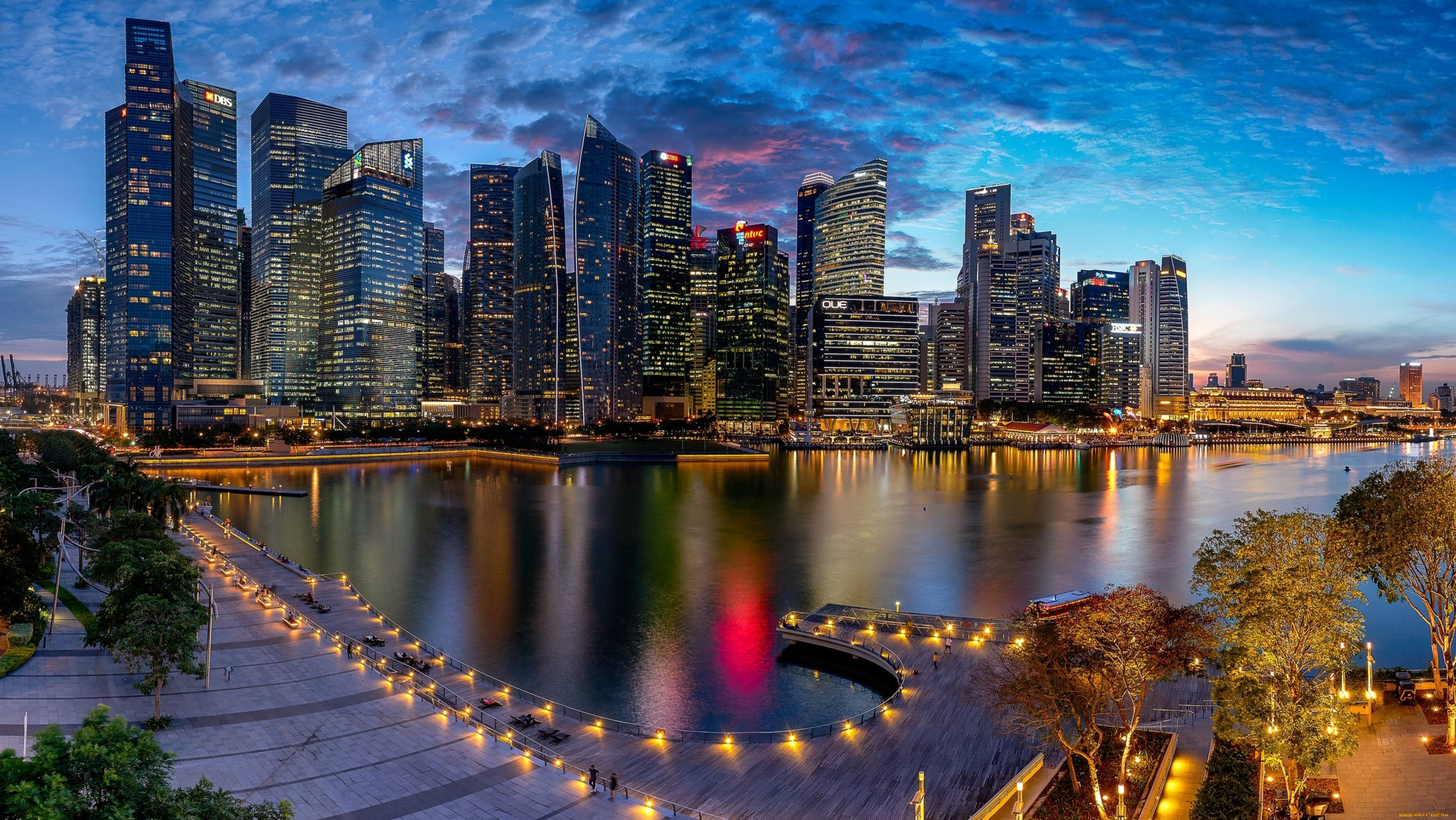 города, сингапур, , сингапур, азия, небоскребы, и, гавань, ночного, сингапура