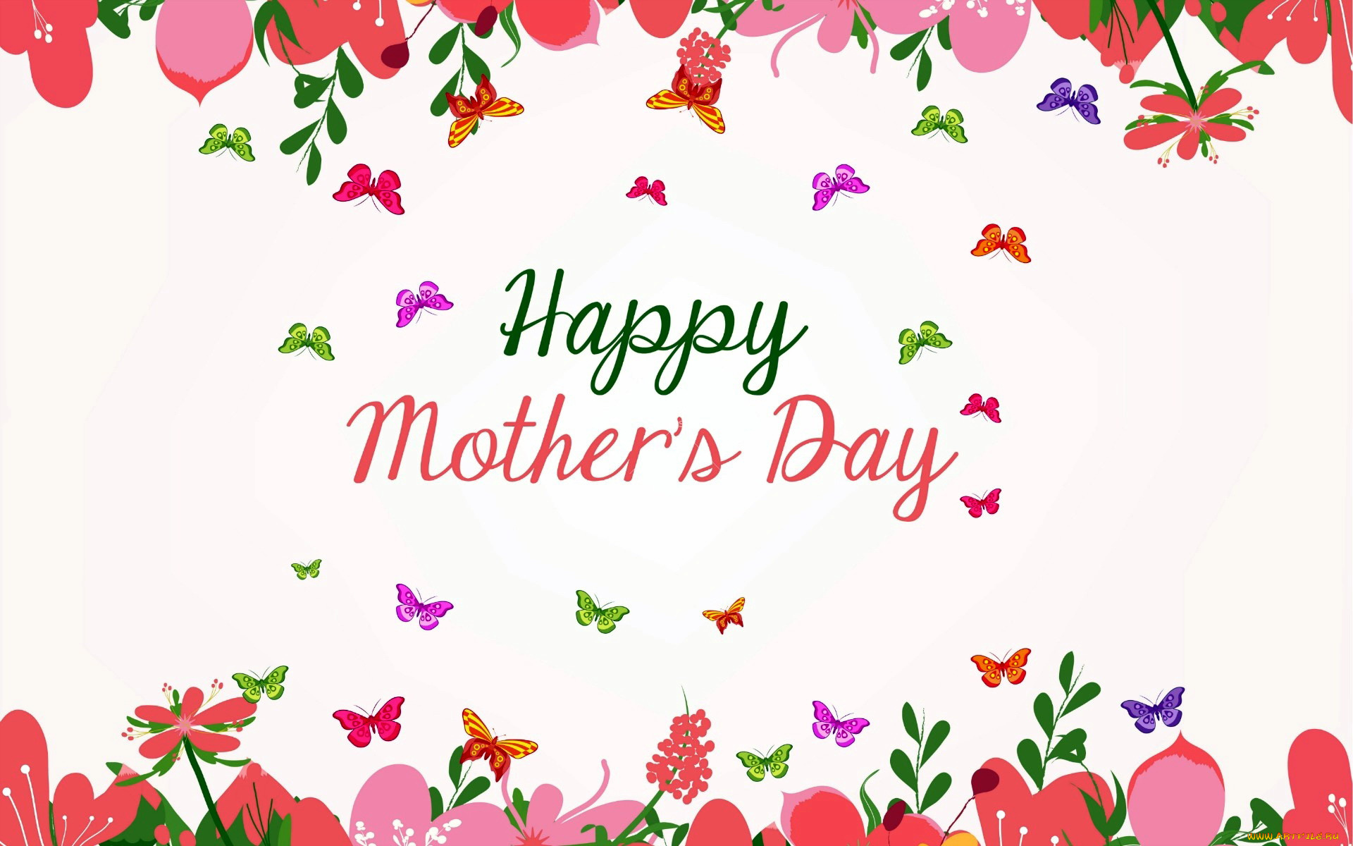 праздничные, день, матери, надпись, цветы, бабочки