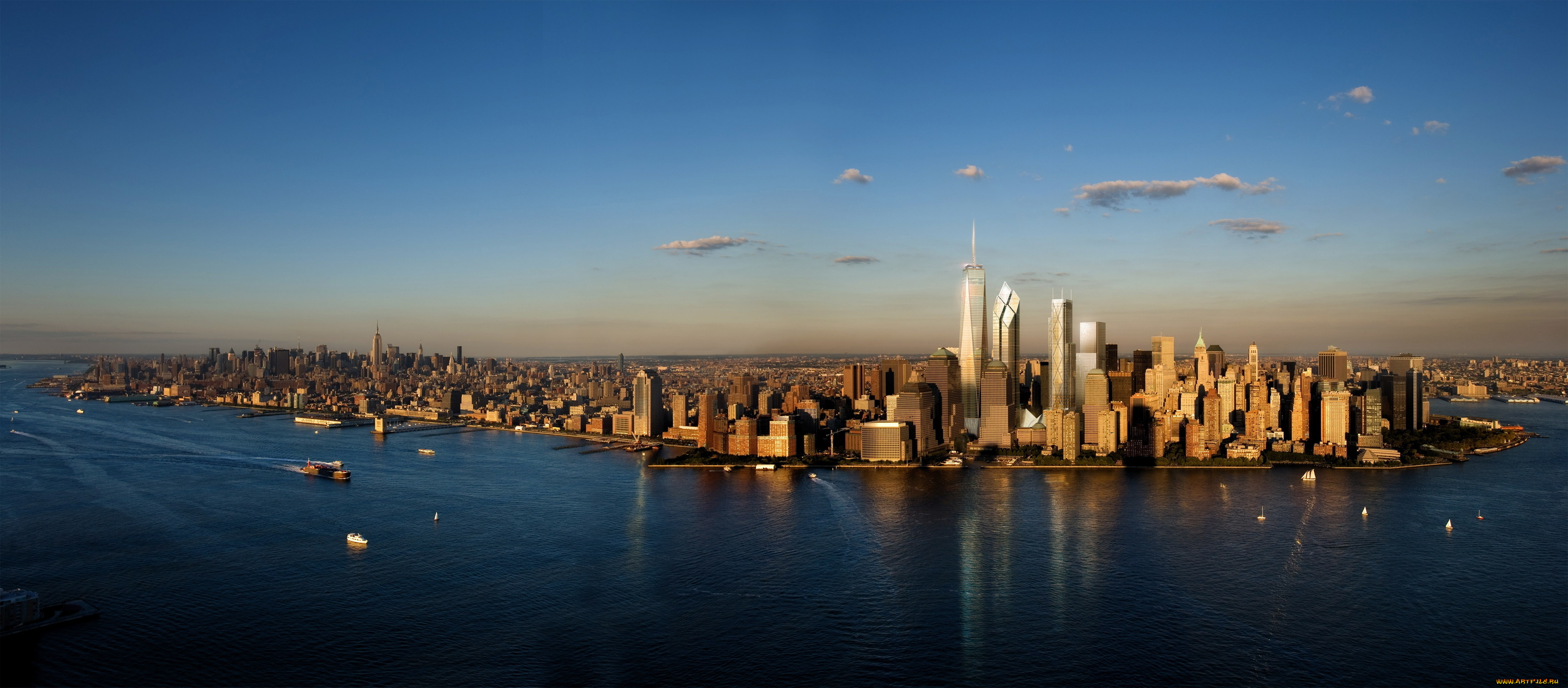 города, нью, йорк, сша, панорама, мегаполис, гавань, здания, дома, высотки, корабли