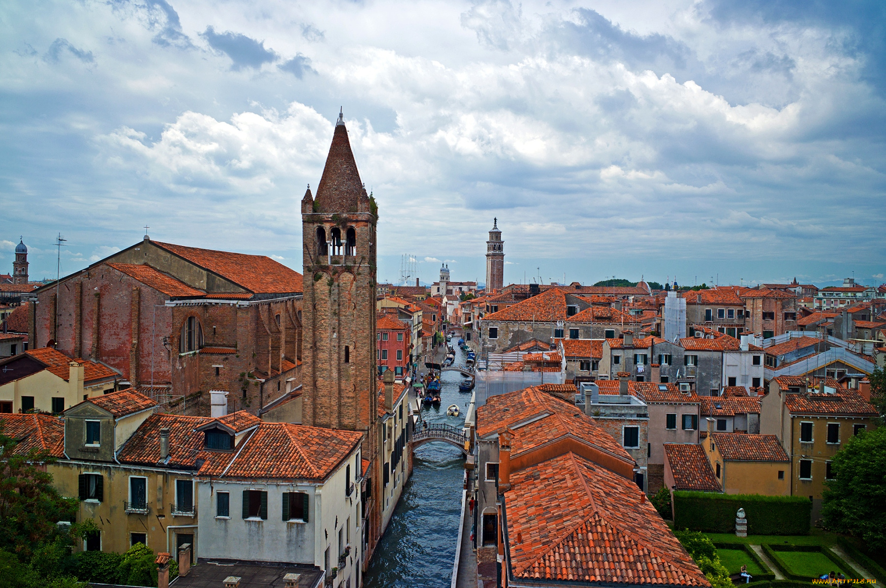 города, венеция, италия, мостик, канал, крыши, здания, панорама