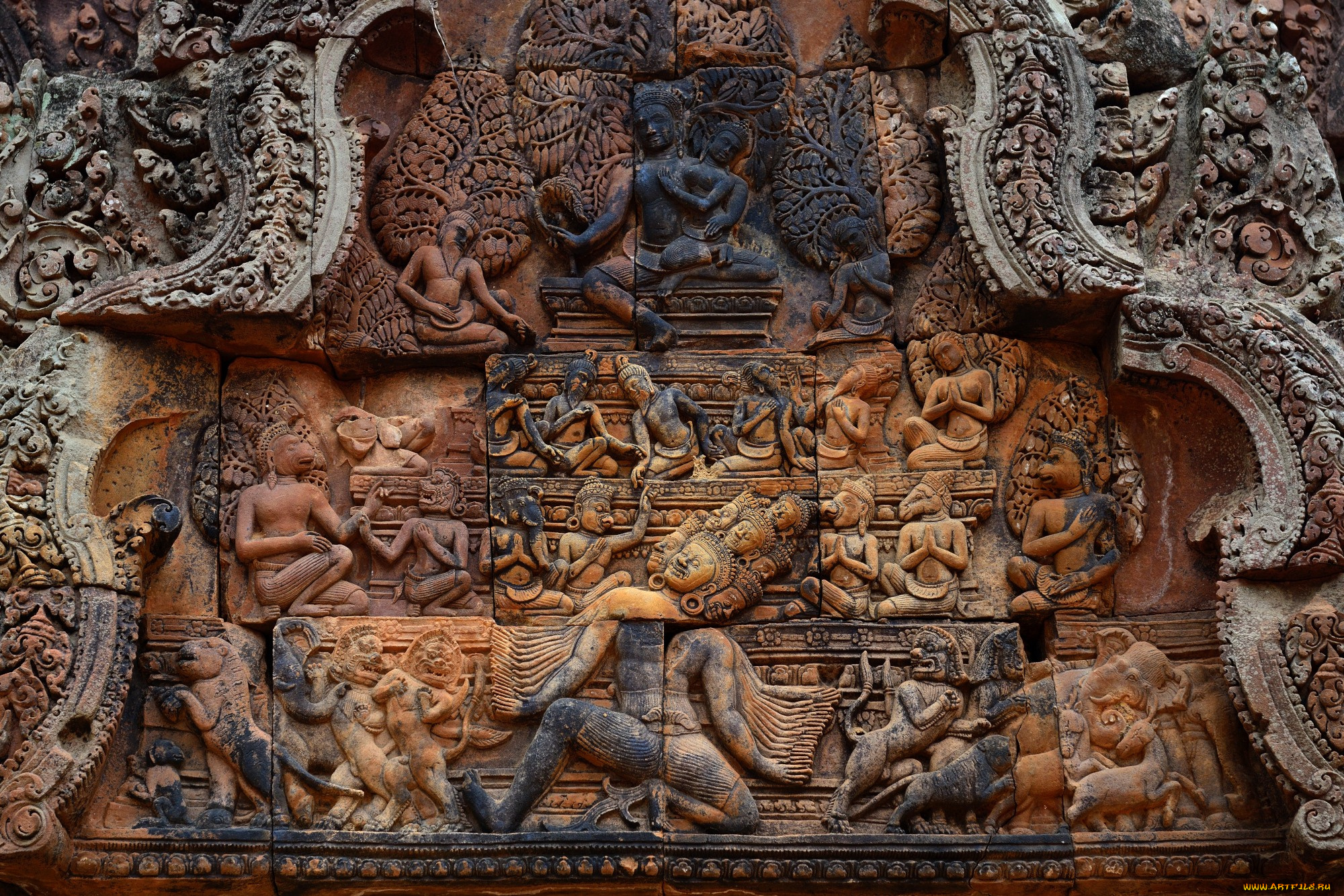 разное, рельефы, , статуи, , музейные, экспонаты, камбоджа, пейзаж, бантеайсрей