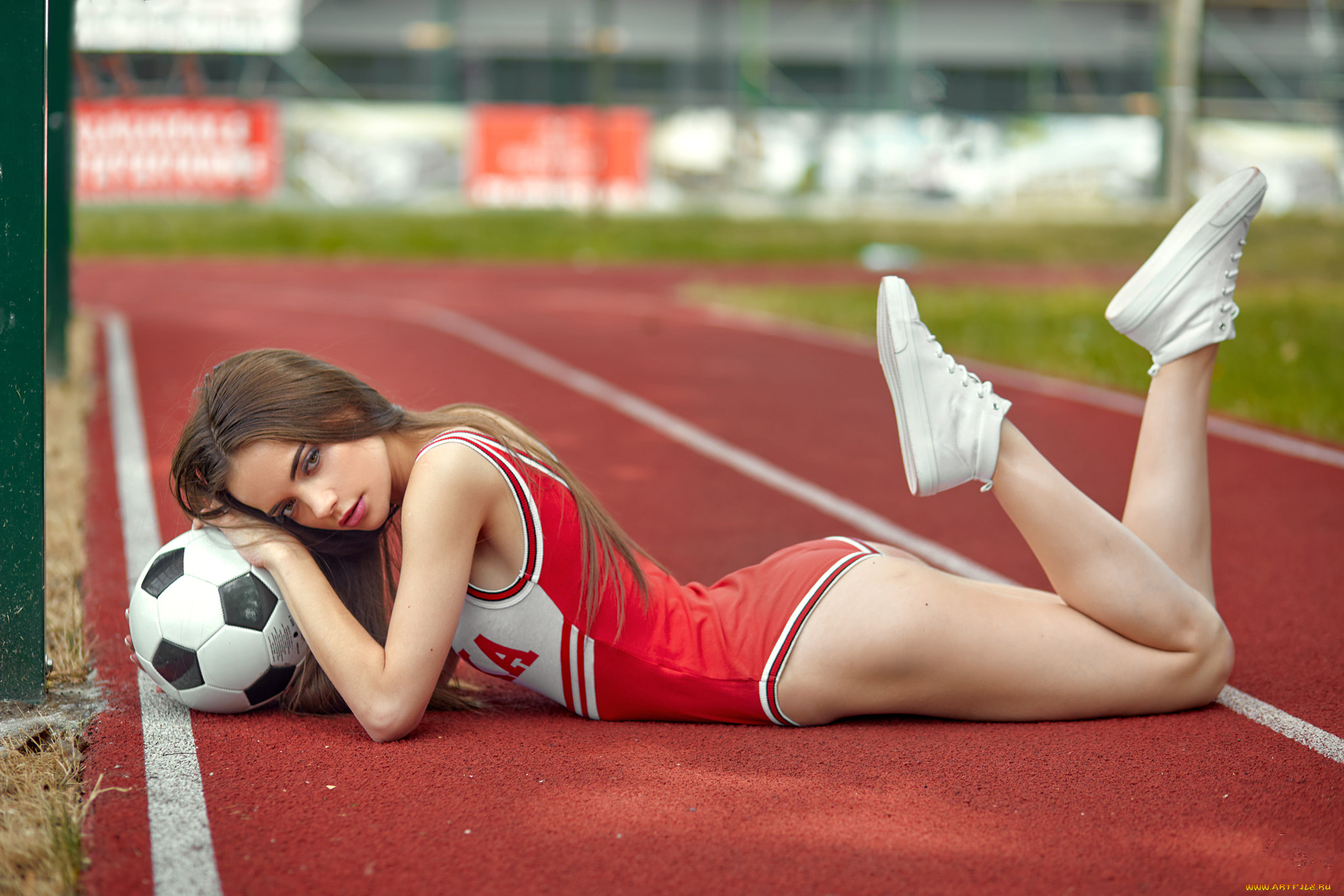 девушка, спорт, футбол, модель