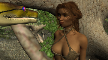 Картинка 3д+графика фантазия+ fantasy дерево фон взгляд девушка змея