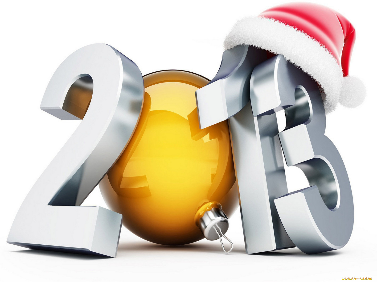 2013, праздничные, 3д, графика, новый, год, колпак, цифры, шарик