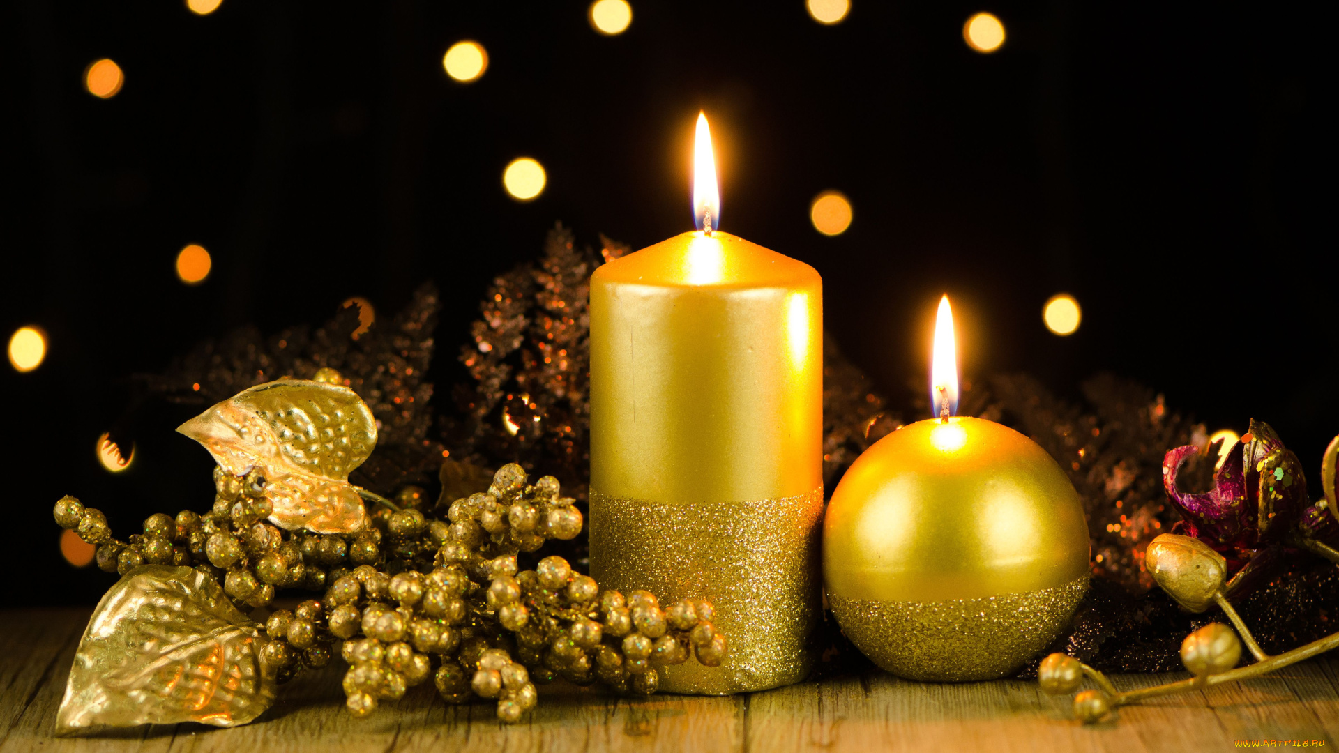 праздничные, новогодние, свечи, украшения