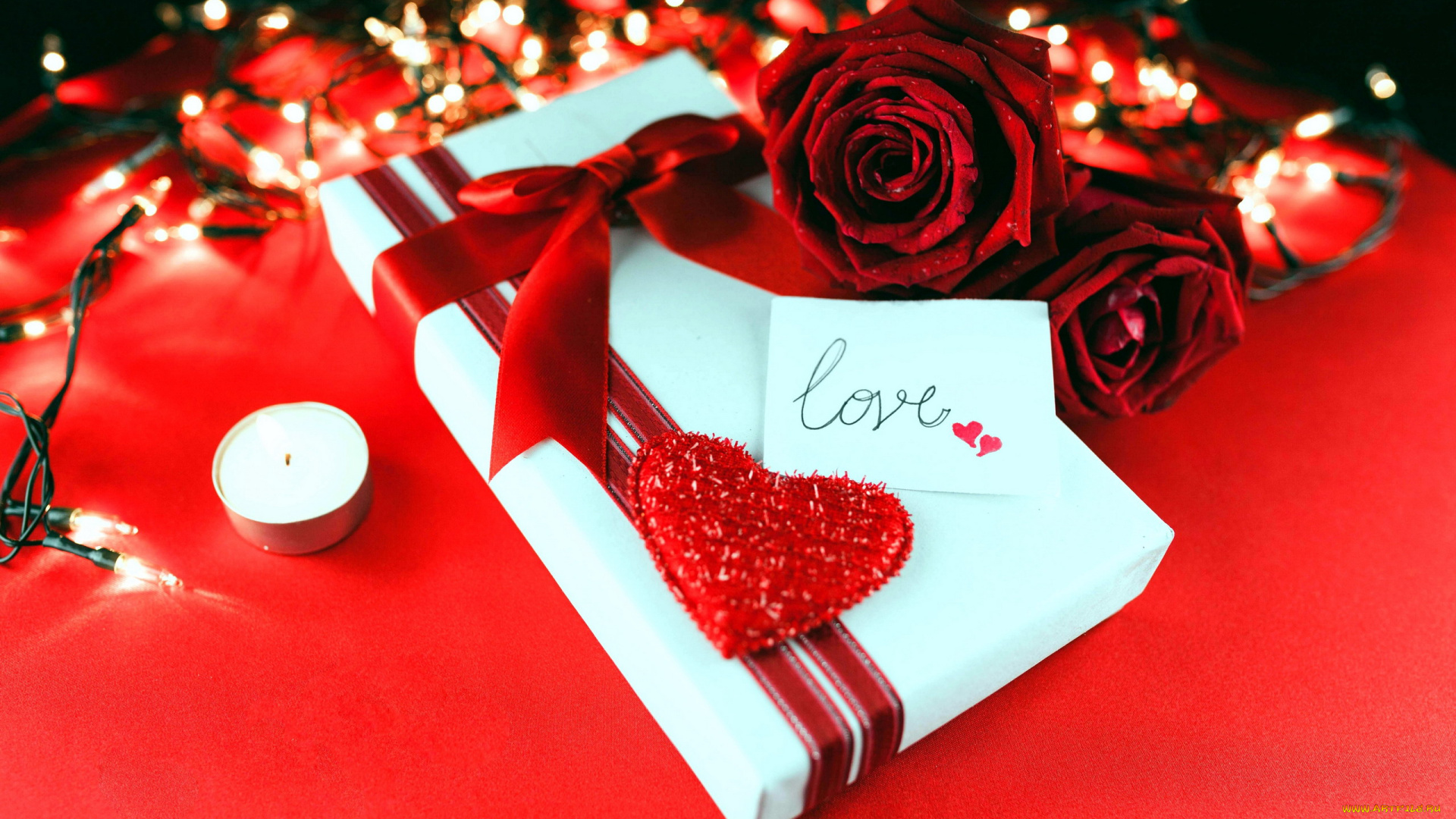 праздничные, день, святого, валентина, , сердечки, , любовь, розы, подарок, свеча, сердечко