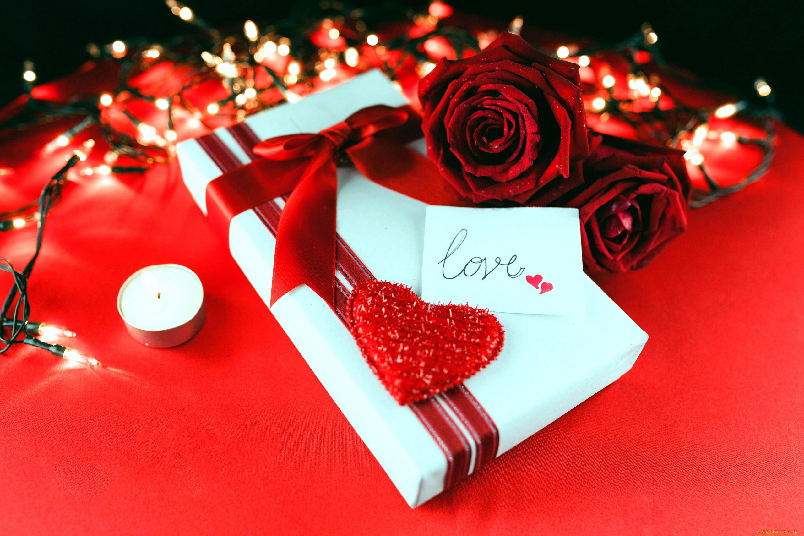 праздничные, день, святого, валентина, , сердечки, , любовь, розы, подарок, свеча, сердечко