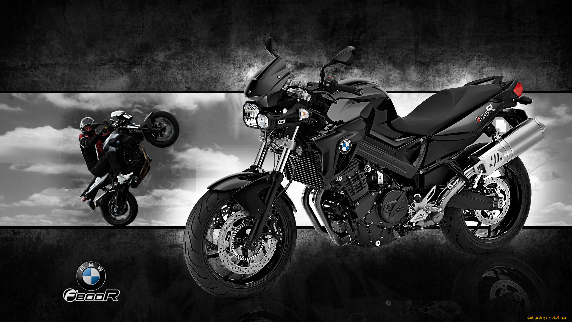 bmw, f800r, predator, мотоциклы, мотоциклист, черный, облака