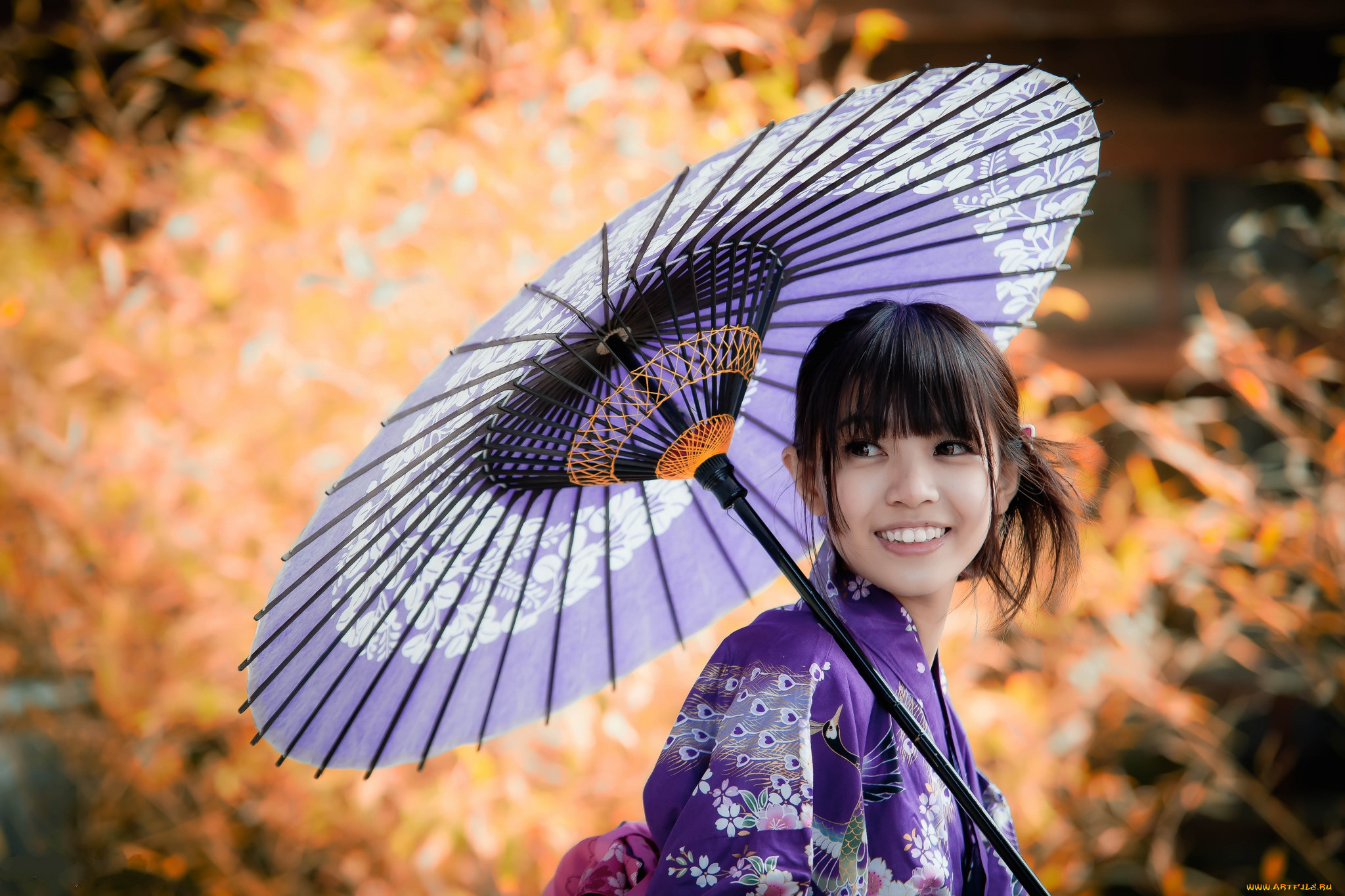 девушки, -unsort, , азиатки, взгляд, зонтик, кимоно