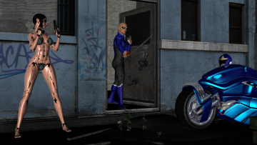 Картинка 3д+графика _science+fiction мужчина киллер оружие фон взгляд девушка