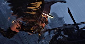Картинка фэнтези _ghost+blade+ +призрачный+клинок девушка крылья оружие дождь
