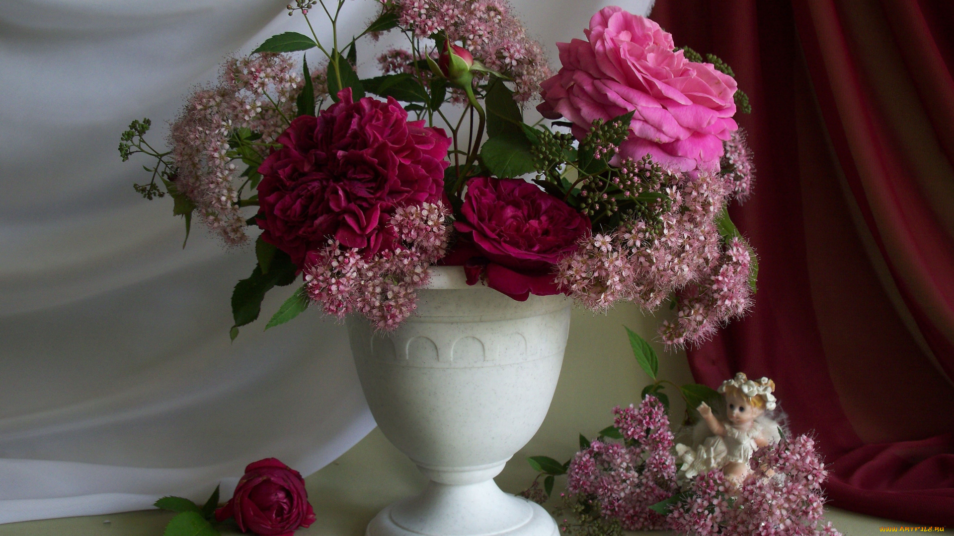 цветы, букеты, композиции, ваза, розы, статуэтка