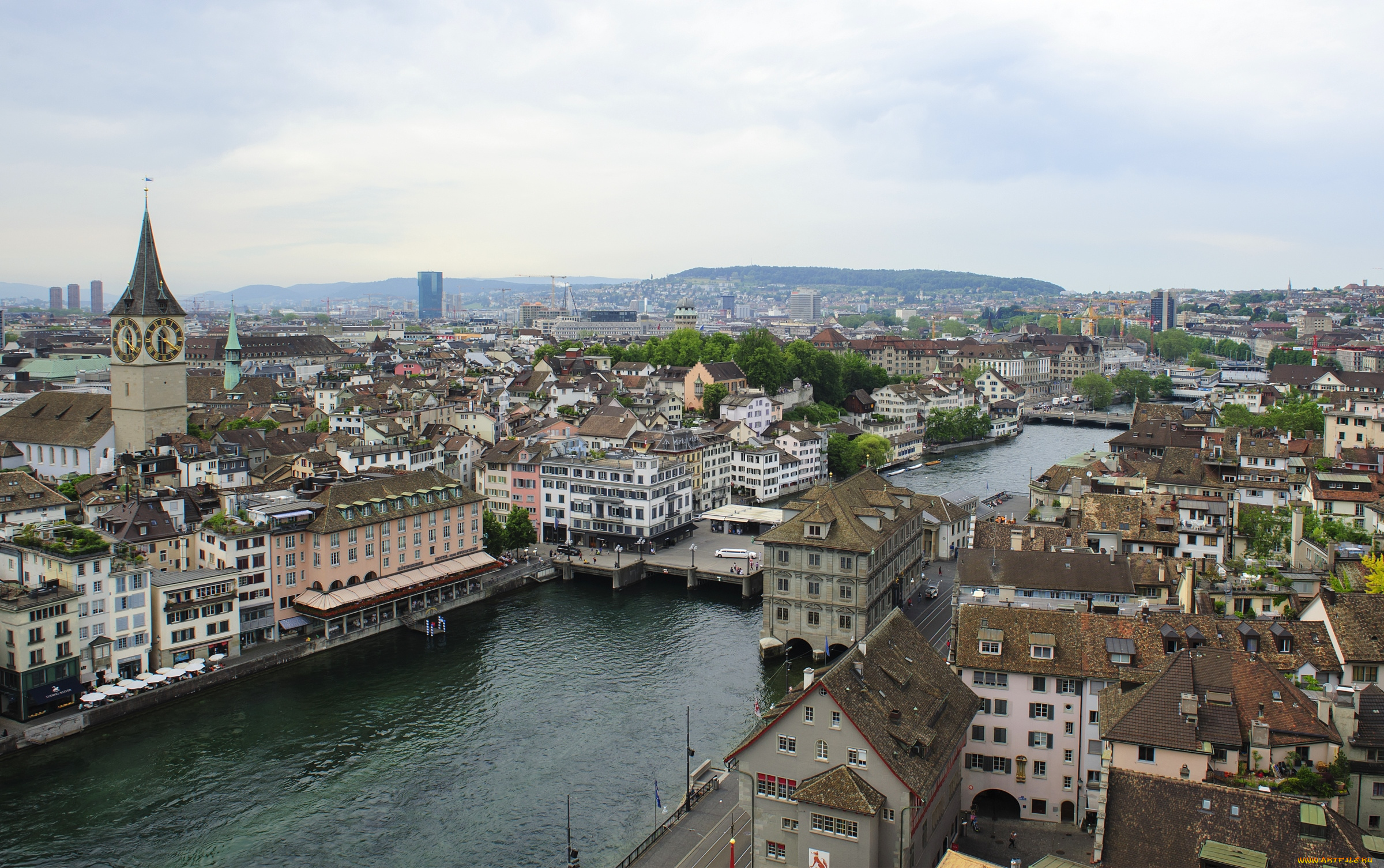 города, цюрих, , швейцария, панорама, река