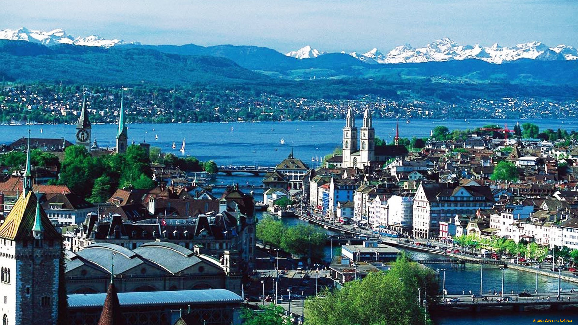 города, цюрих, , швейцария, панорама