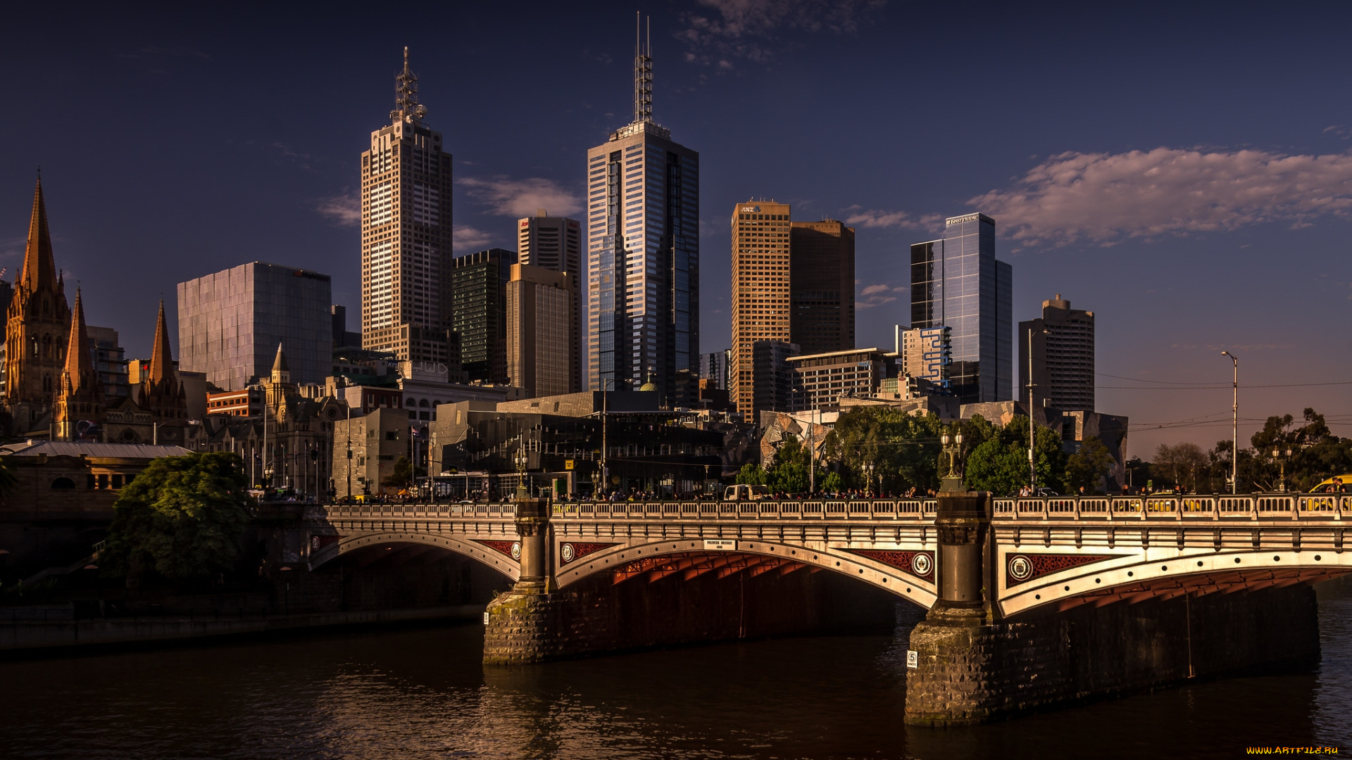 swanston, st, bridge, города, мельбурн, , австралия, высотки