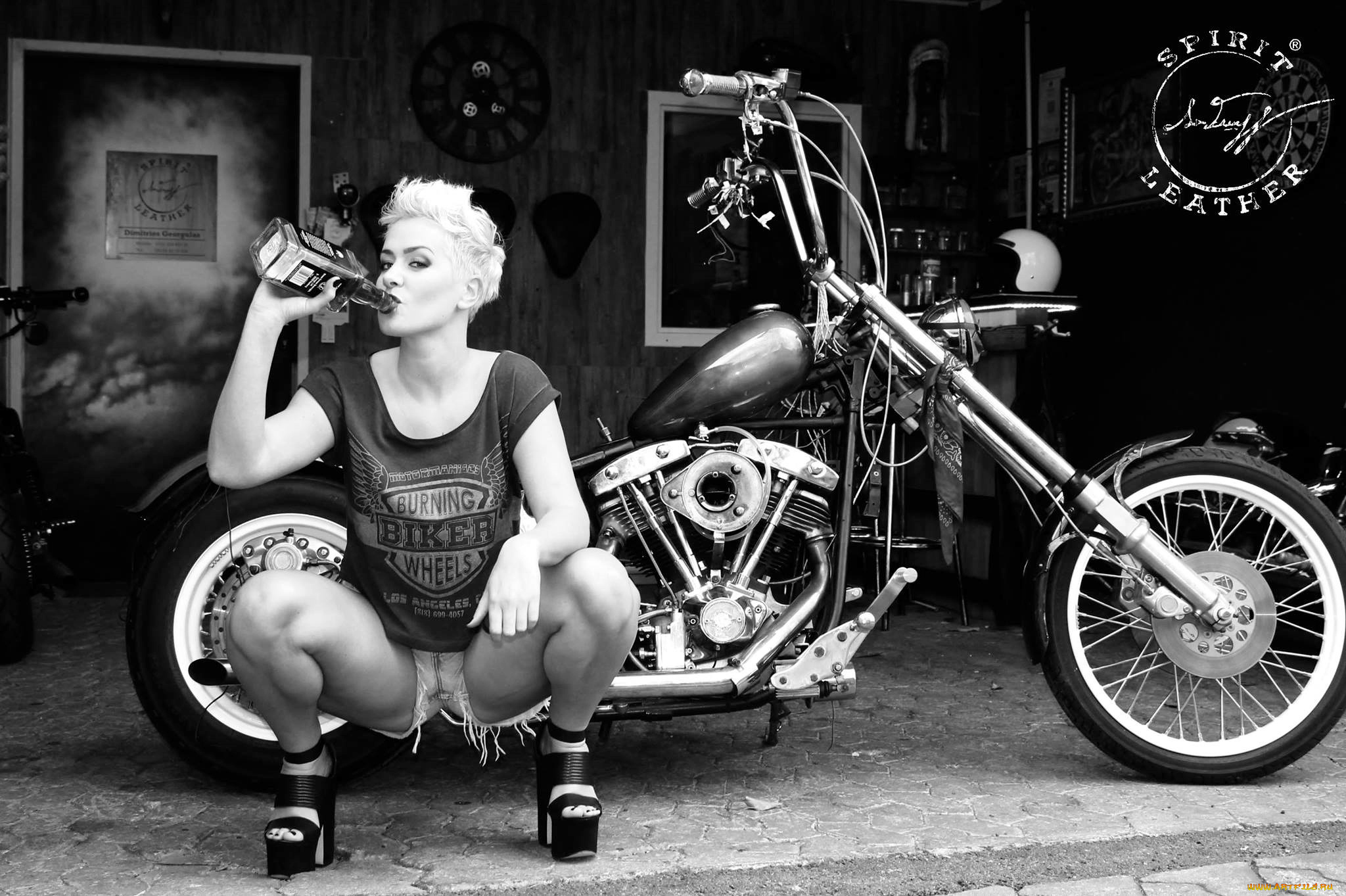 мотоциклы, мото, с, девушкой, байк, бутылка, девушка, виски