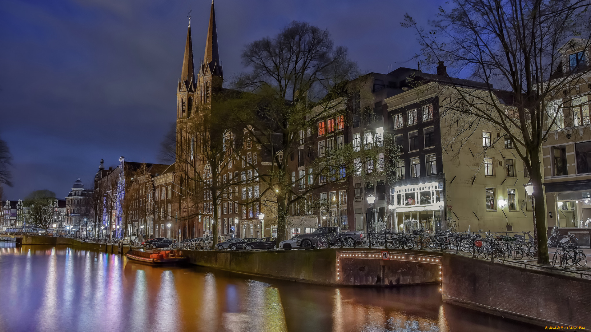 amsterdam, города, амстердам, , нидерланды, свет, вода, ночь