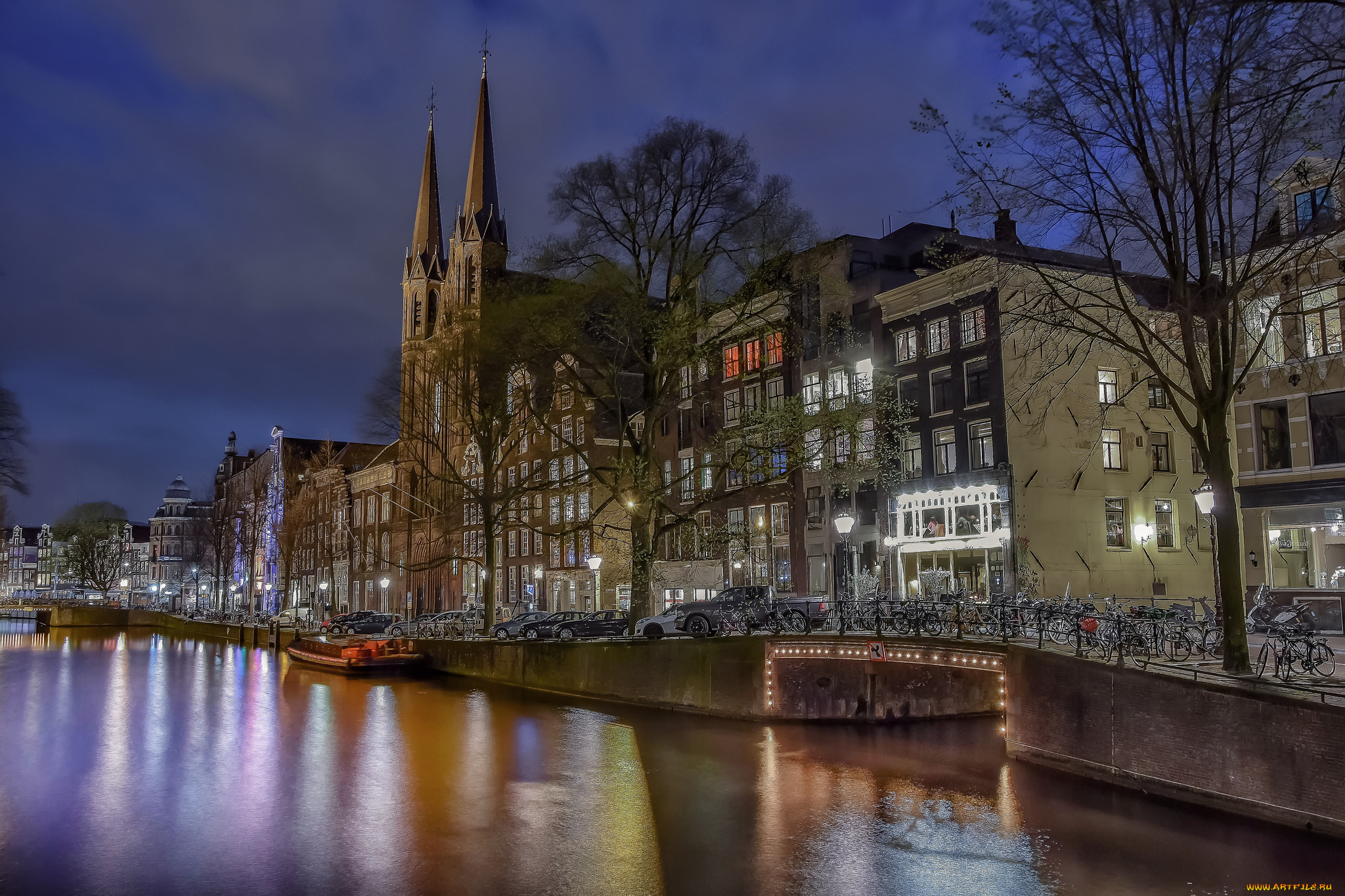 amsterdam, города, амстердам, , нидерланды, свет, вода, ночь
