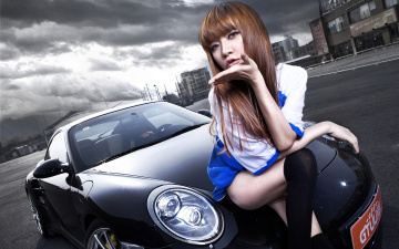 Картинка автомобили авто девушками кофта чулки азиатка девушка автомобиль
