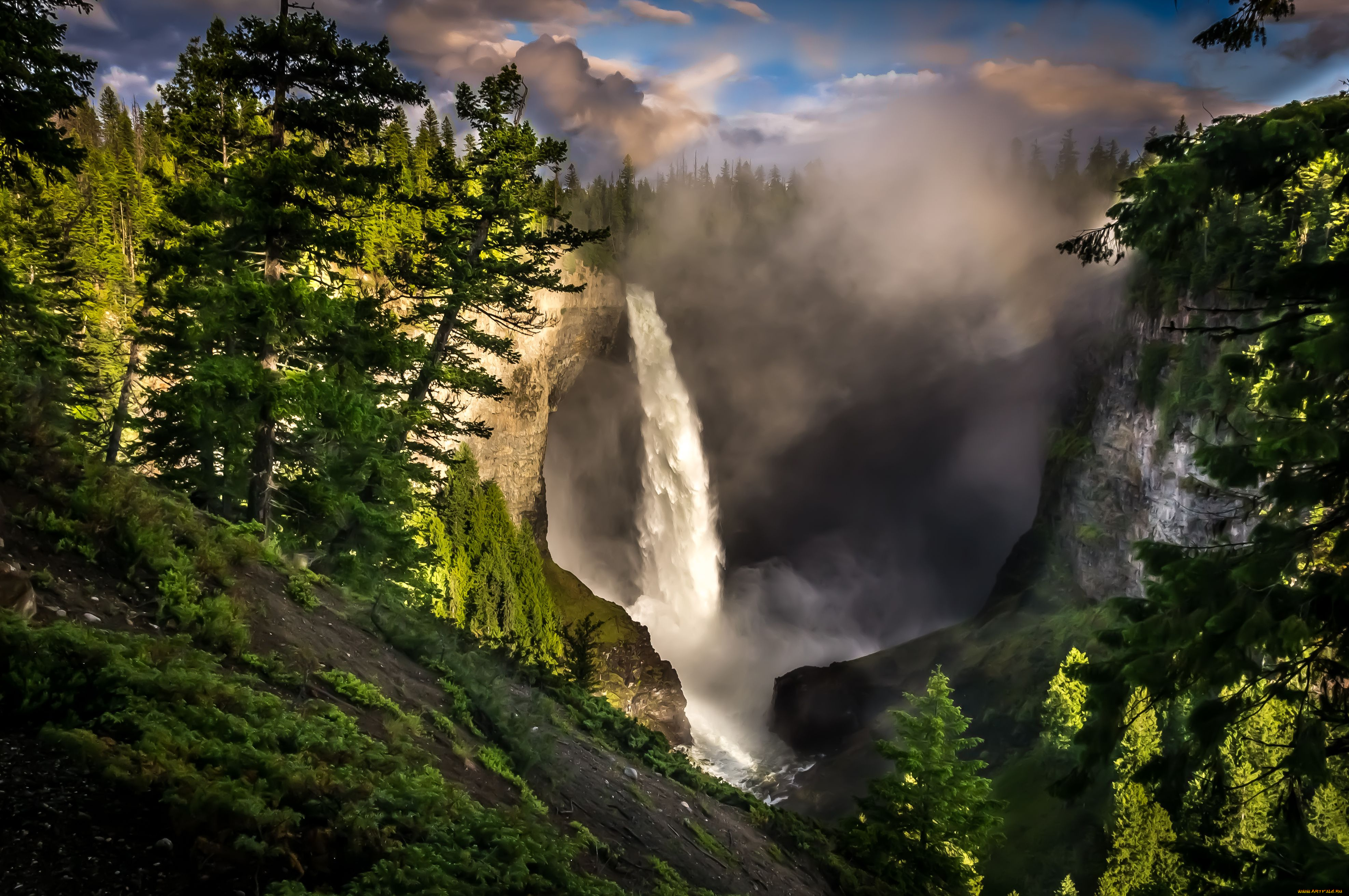 helmcken, falls, природа, водопады, wells, gray, provincial, park, деревья, горы