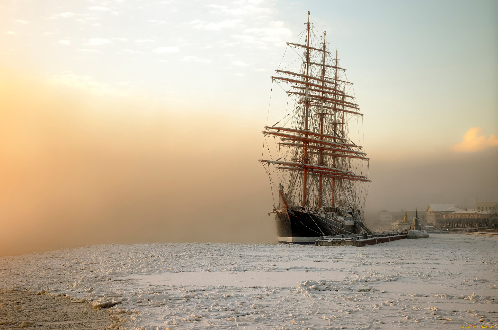 корабли, парусники, санкт-петербург, барк, седов, январь, мороз