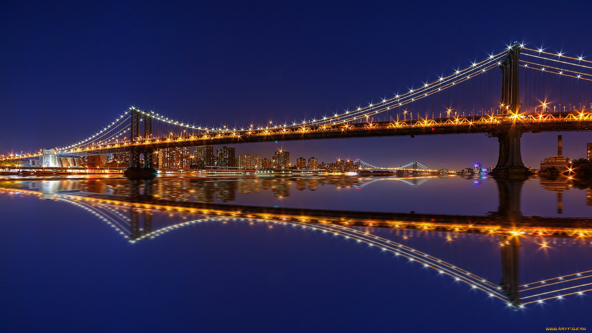 manhattan, bridge, , new, york, города, нью-йорк, , сша, панорама, ночь, небоскребы