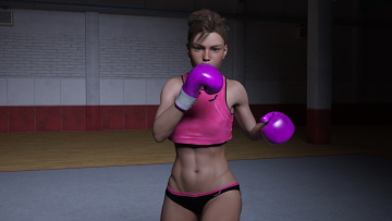 Картинка 3д+графика спорт+ sport девушка бокс ринг фон взгляд