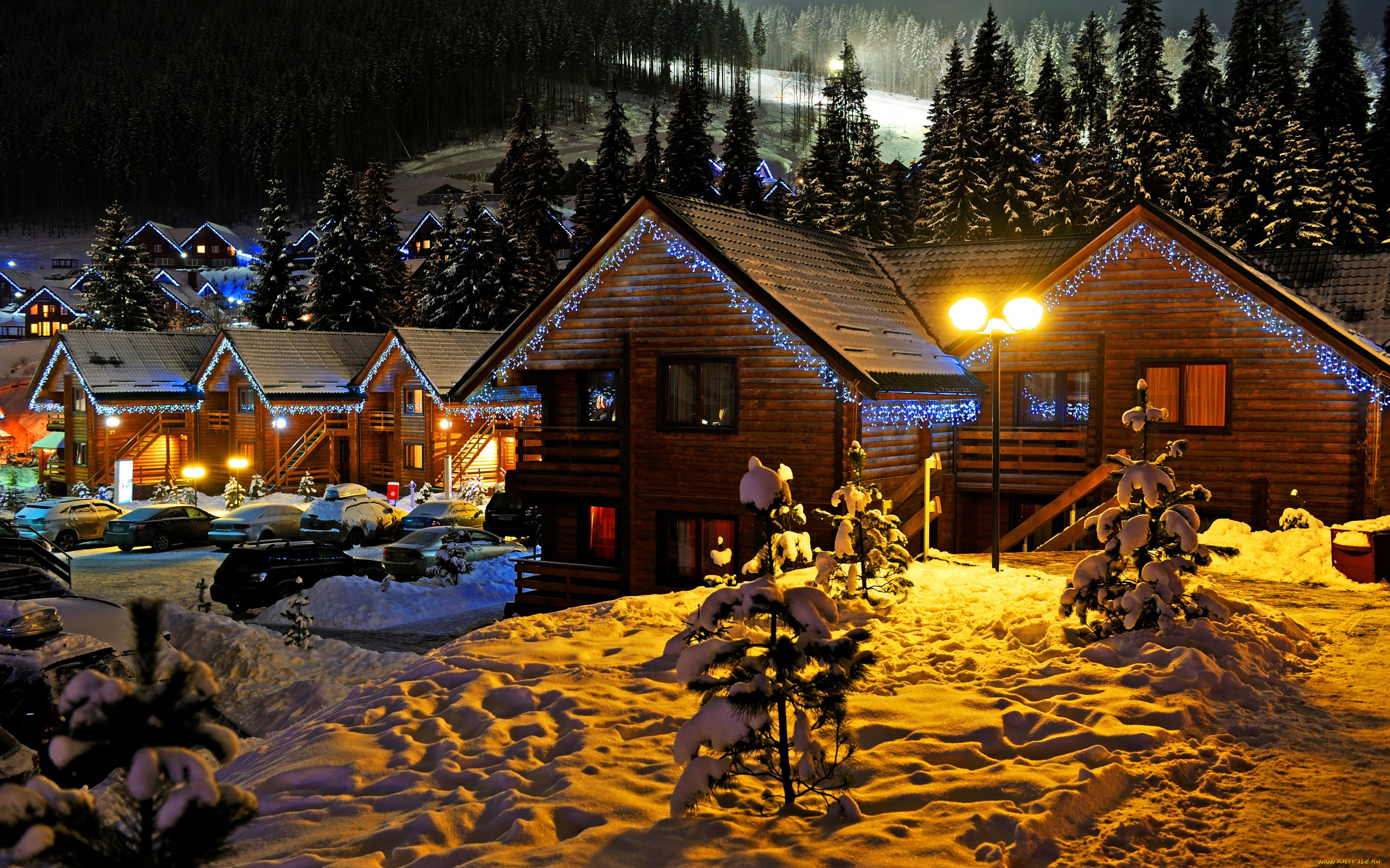 праздничные, новогодние, пейзажи, снег, christmas, зима, snow, winter, fir, mountain, горы, дома, рождество