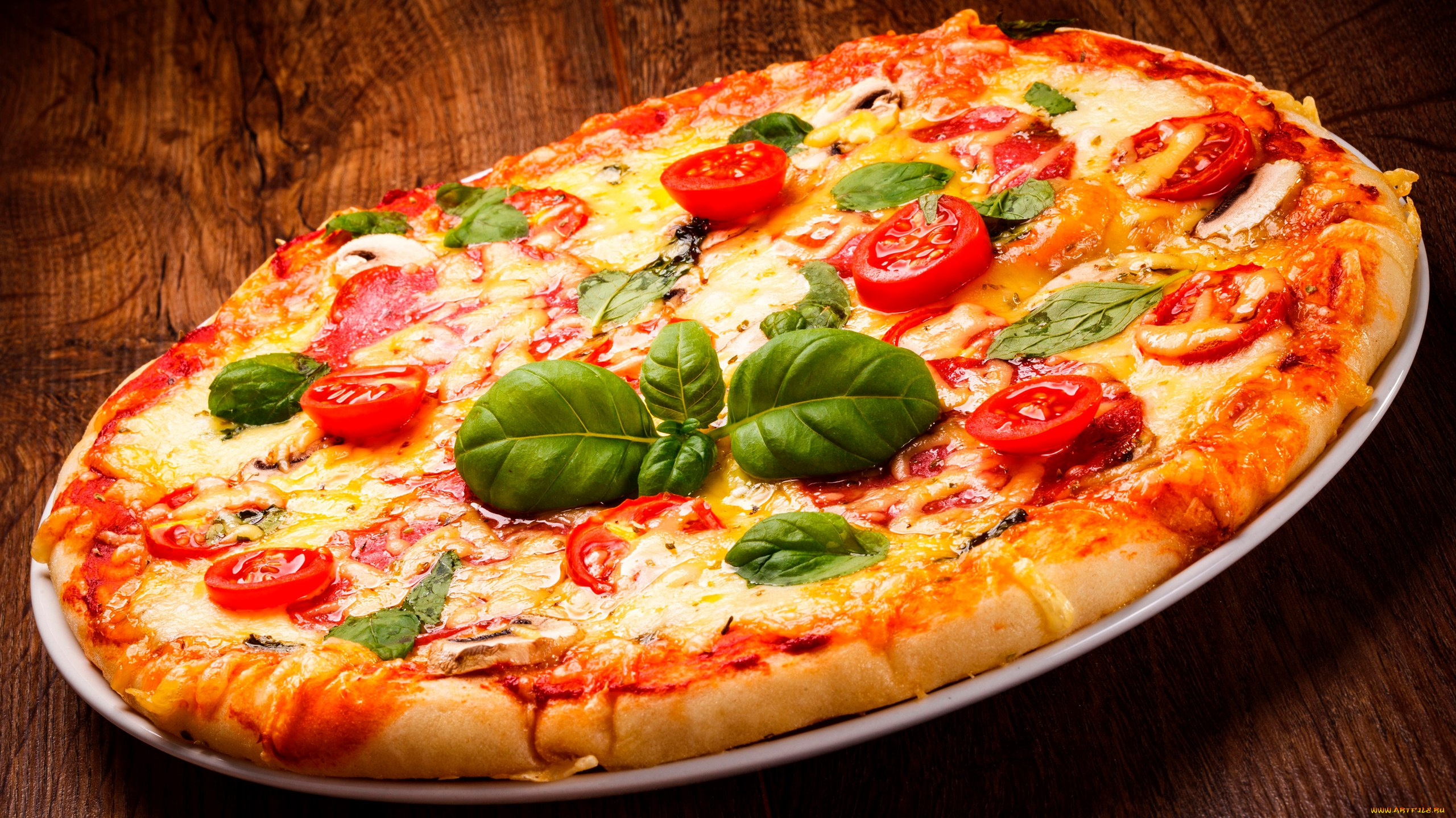 еда, пицца, pizza, помидоры, зелень, сыр